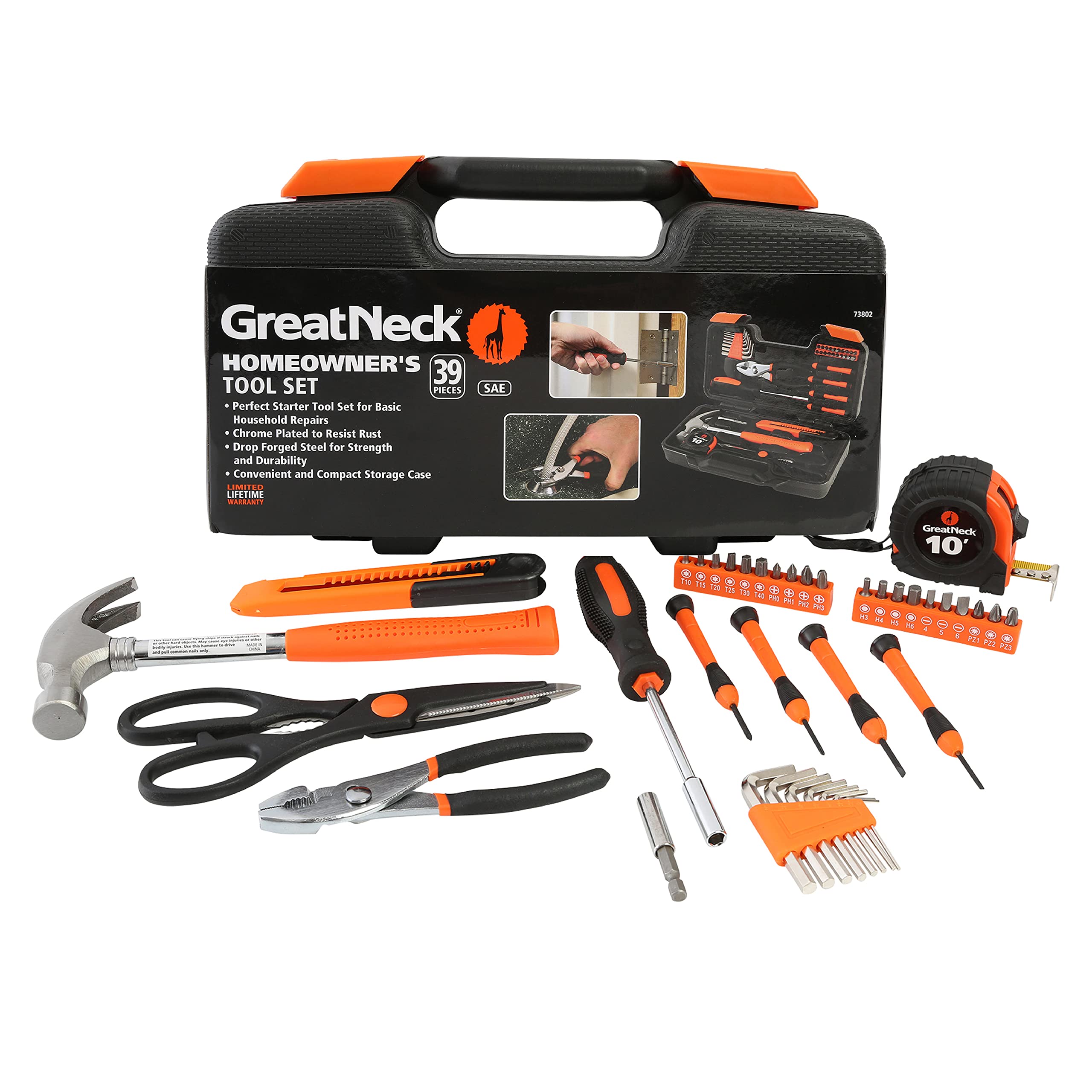 39-Piece Homeowner's Tool Set with Pliers, Screwdrivers & Wrench - Essential DIY Repair Kit for Household Maintenance & Small Projects