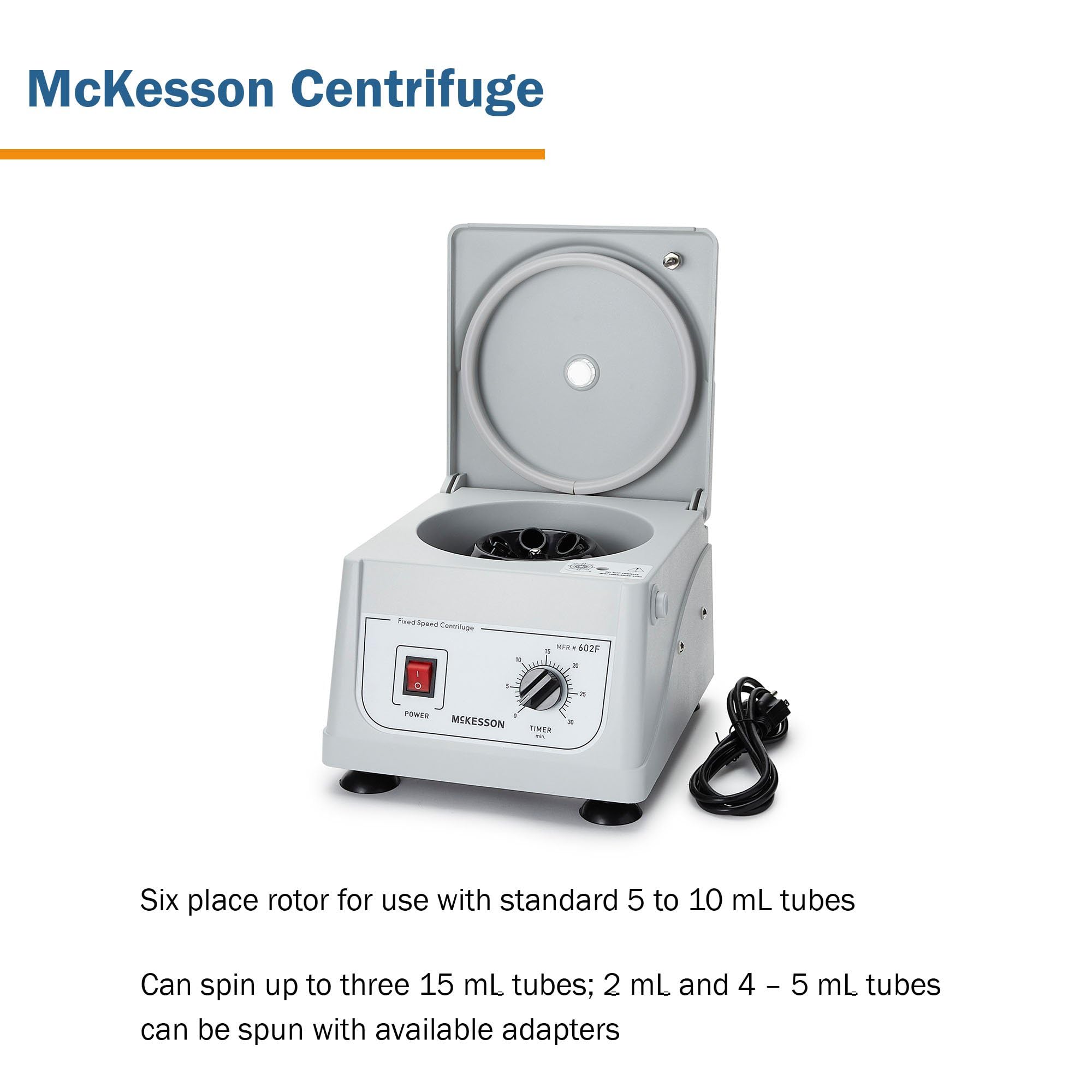 McKesson Clinical Centrifuge Machine - 3400 RPM Fixed Speed, 6-Place Fixed Angle Rotor for Laboratory Blood & Urine Testing - Ideal for Medical Labs, Hospitals & Research Facilities