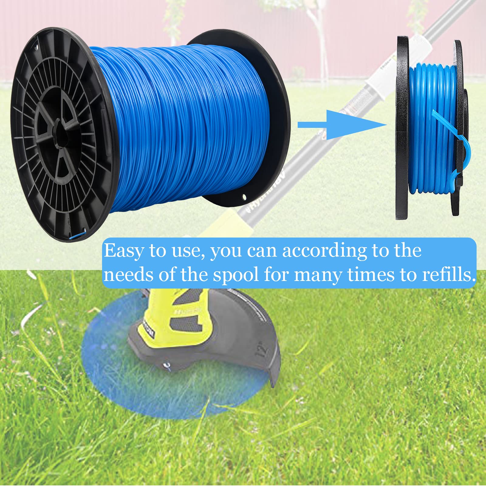 KAKO 065 Round Weed Wacker String Trimmer Line - .065-Inch x 3000 ft Commercial Grade Replacement String for Weed Eaters & Trimmers - Fits Most Models (Blue) - Perfect for Lawn Care, Yard Maintenance & Professional Landscaping