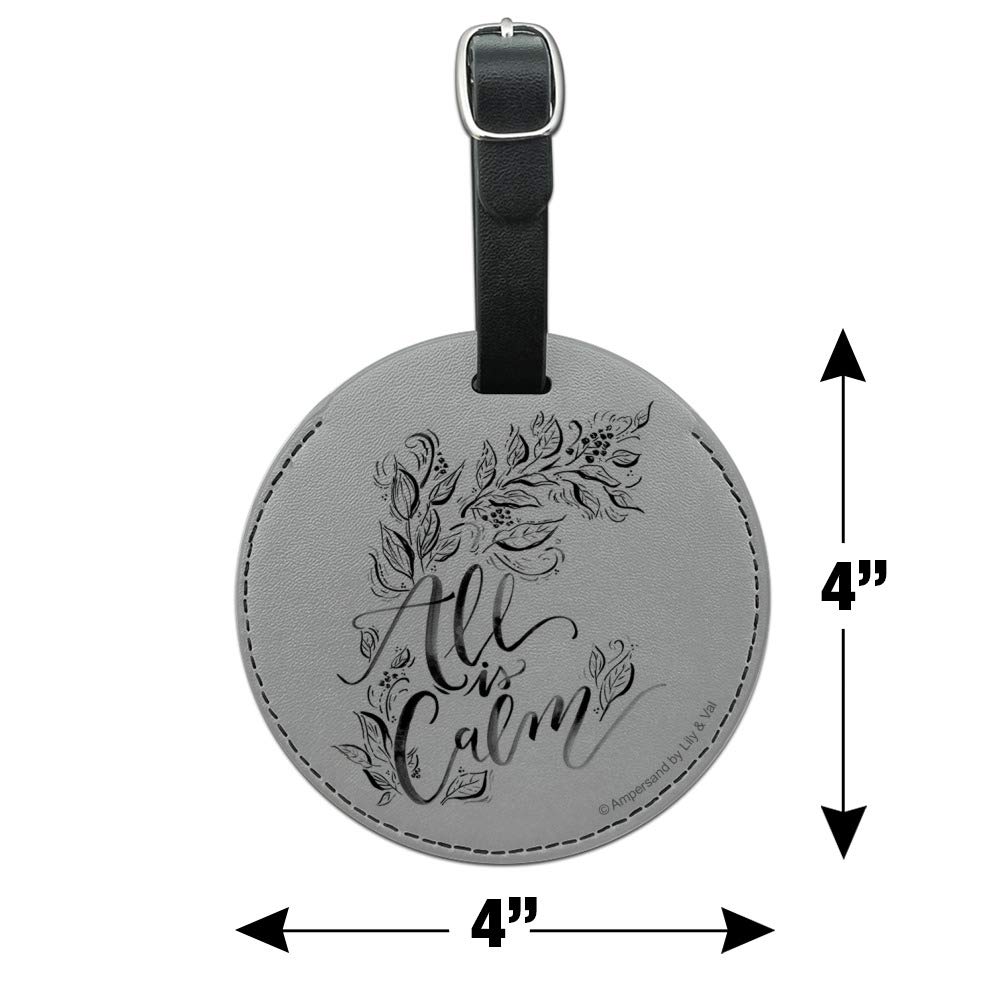 All is Calm Christmas Round Leather Luggage Tag - Personalized Carry-On ID Tag for Suitcases & Travel Bags | Perfect for Holiday Travel Gifts & Vacation Identification