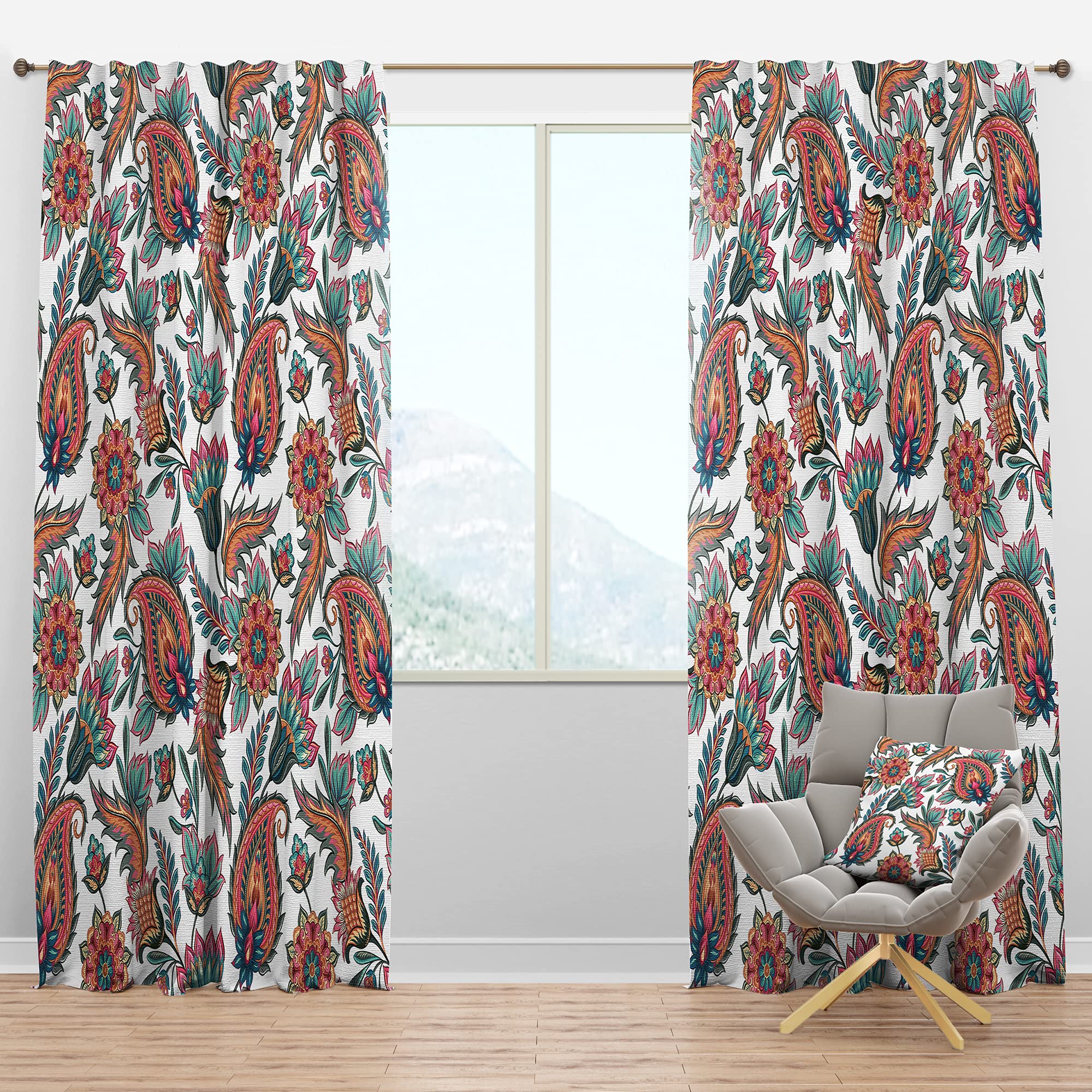DesignQ Blackout Curtains 'Colorful Floral Paisley' - Thermal Insulated Room Darkening Drapes for Bedroom & Living Room - Single Panel 52x108 Inches - Perfect for Light Sleepers, Home Theater & Energy Efficiency
