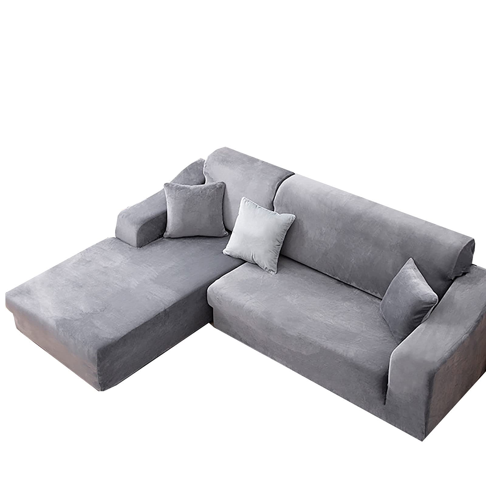 JHLD Velvet Plush Soft L-Shaped Corner Sofa Cover - 2 Piece Set, Thick Washable Universal Stretch Slipcover for Living Room & Kids Play Area (Light Grey, Large+Large) - Perfect for Pet Owners & Family Gatherings