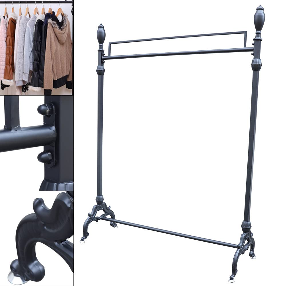 Industrial Heavy-Duty Rolling Clothes Rack with Shoe Shelf - Black Steel Garment Rack 47.2