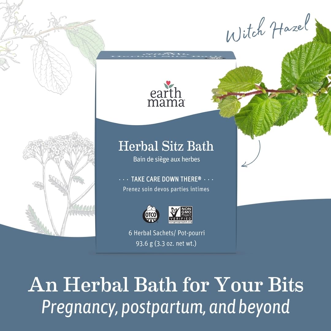 Earth Mama Herbal Sitz Bath Soak - 6 Count | Natural Postpartum Care & Hemorrhoid Relief with Witch Hazel & Calendula | Perfect for Pregnancy Recovery & Post-Birth Healing