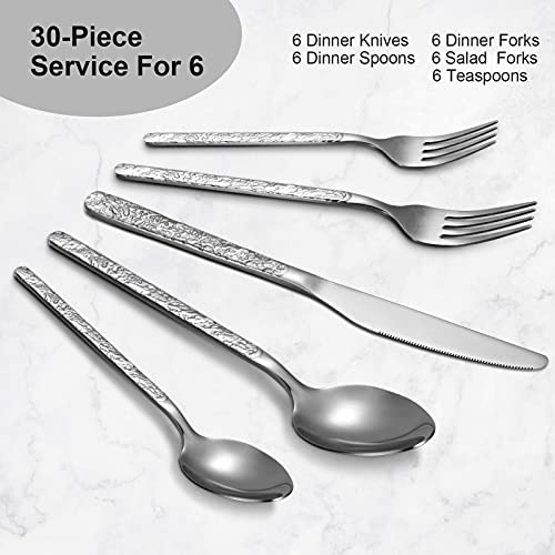 Premium GARVEE 30-Piece Stainless Steel Silverware Set for 6 - Heavy Duty Flatware Cutlery Set with Patterned Handle (Forks, Knives, Spoons) - Ideal for Home, Restaurant, Dinner Parties & Everyday Use - Durable & Reusable Kitchen Utensils