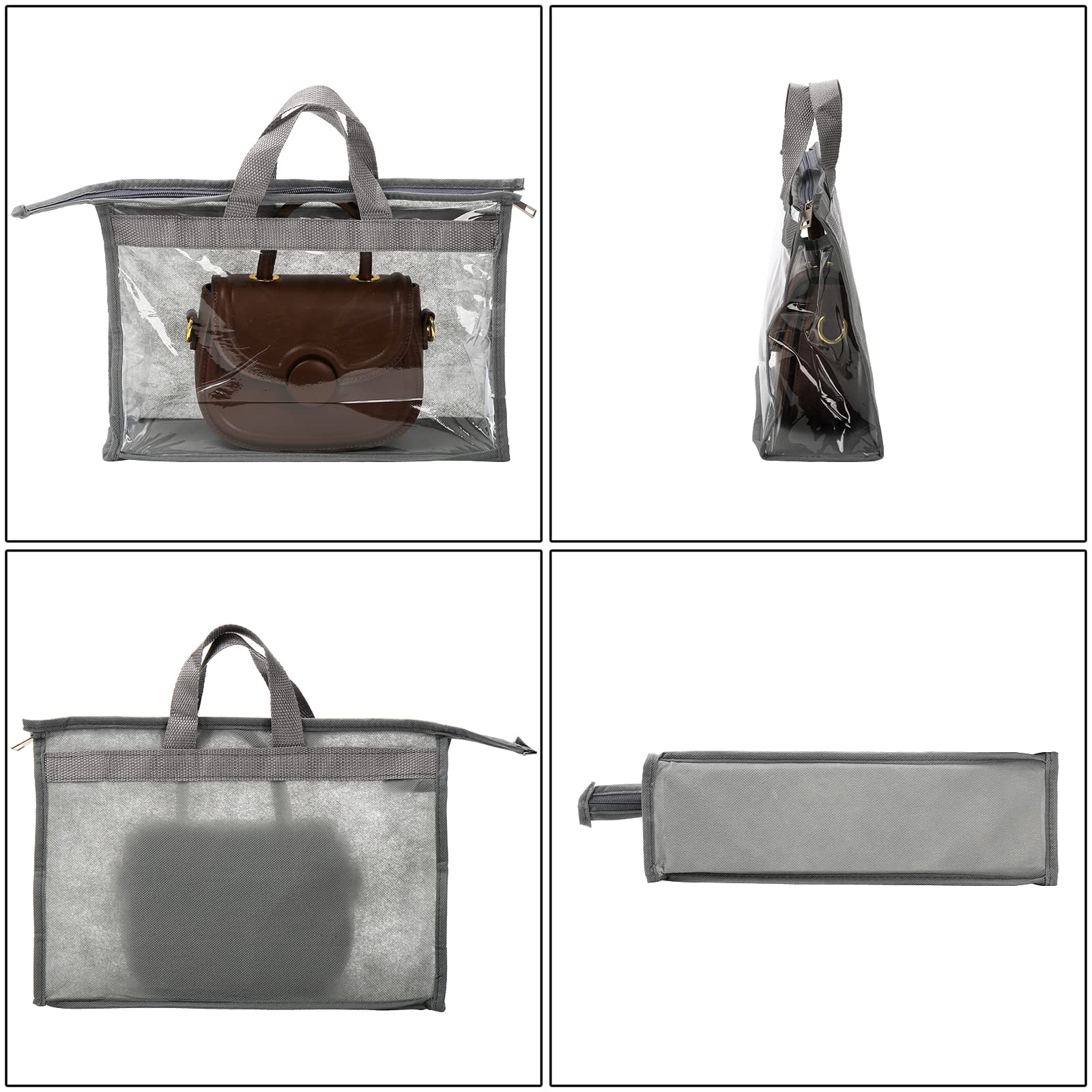 Peohud 12 Pack Clear Dust Bags for Handbags - Zippered Purse Protector Storage Organizer with Handle, Hanging Closet Dust Cover for LV, Gucci, Chanel | Perfect for Travel, Home Organization & Luxury Bag Protection