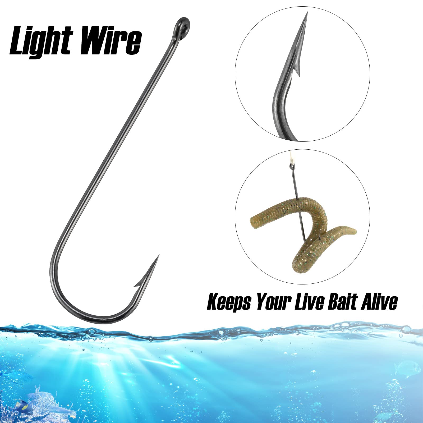 Dr.Fish 100 Pack Aberdeen Fishing Hooks - Freshwater Straight Shank Light Wire Worm Hooks for Bass, Crappie, Bream, Bluegill & Panfish - Ideal for Shore Fishing, Kayak Angling & Ice Fishing