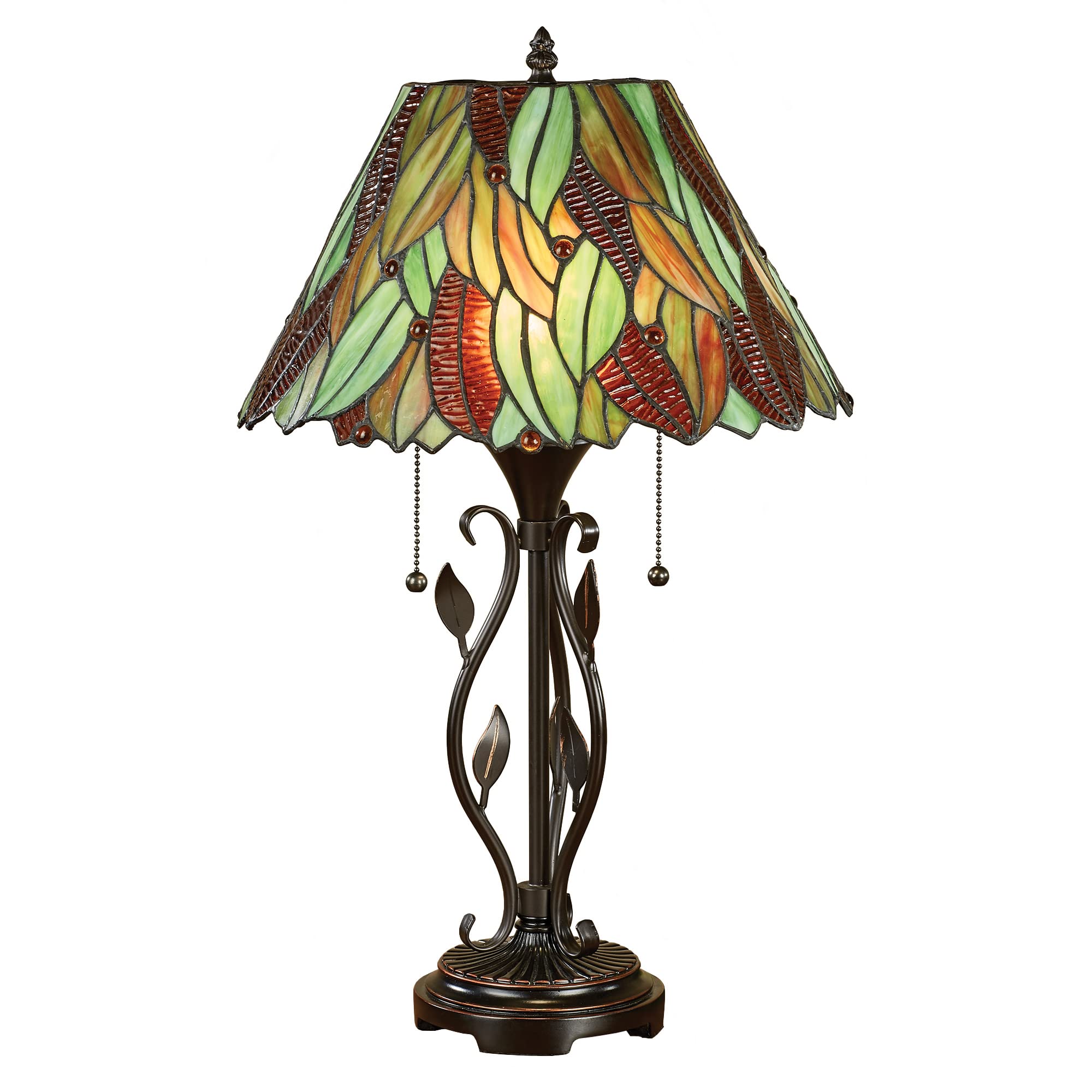 Handcrafted Tiffany Style Alana Tropical Table Lamp - Stained Glass in Green, Mocha, Bronze & Copper - Elegant Lighting for Bedroom, Living Room, Dining Room & Nightstand - Perfect for Cozy Reading Nook or Romantic Ambience