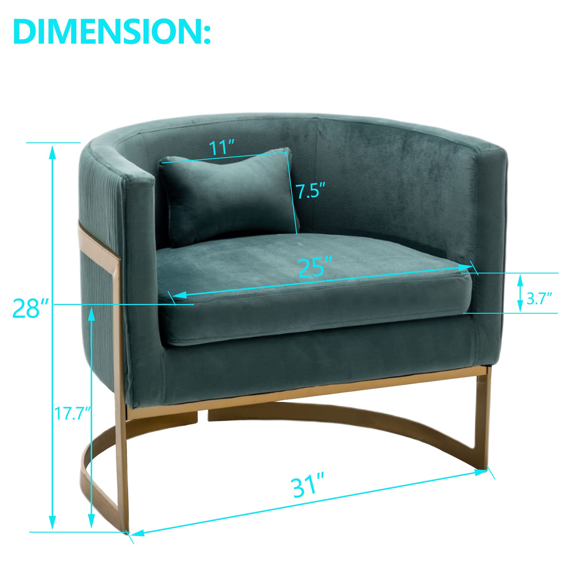Velvet Accent Chair with Gold Legs - Modern Upholstered Armchair for Living Room, Bedroom & Office - Lake Blue Barrel Chair for Cozy Seating & Stylish Home Decor