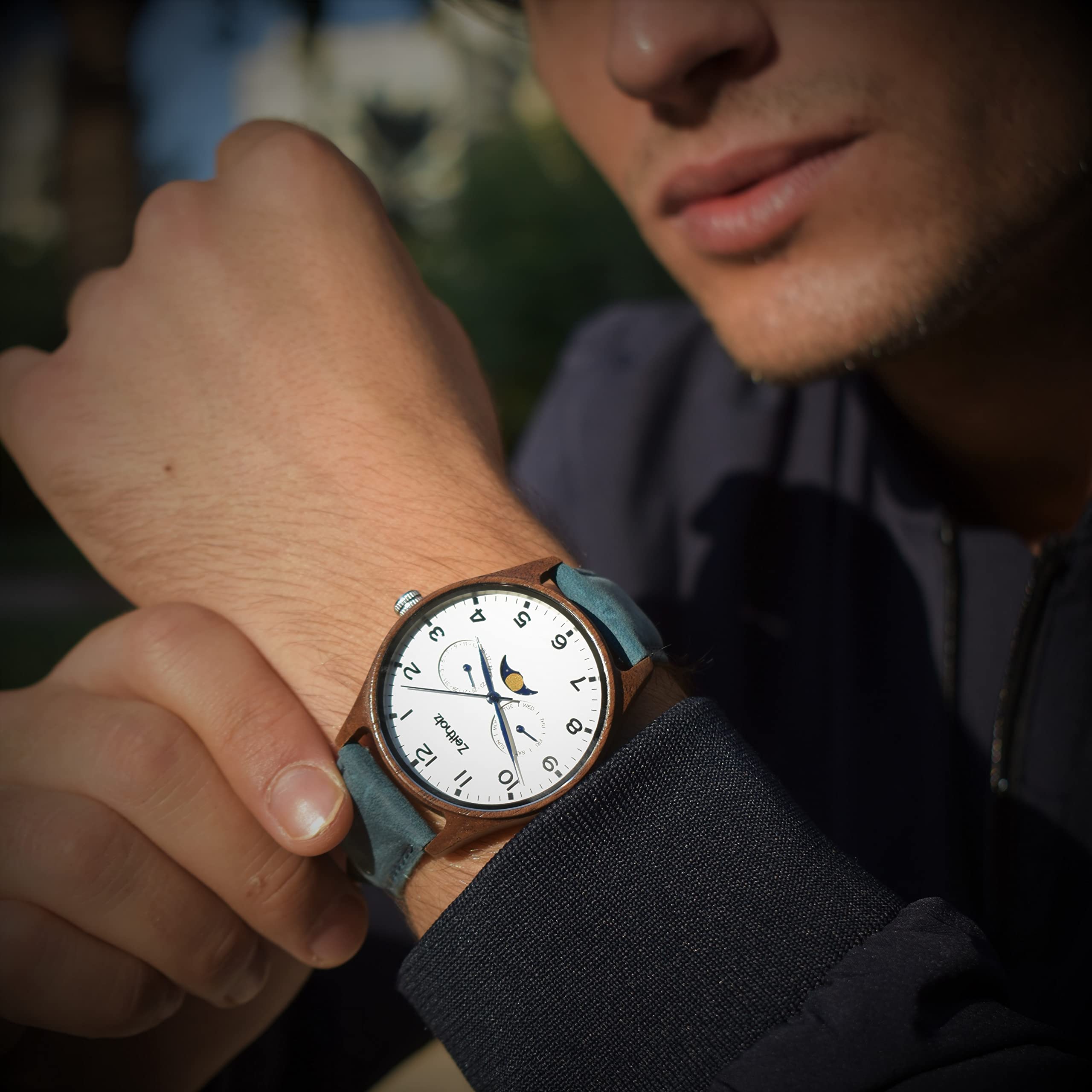 Zeitholz Men's Wooden Watches - 42mm Analog Wood Watch with Japanese Quartz Movement - Stylish & Eco-Friendly Gifts for Men - Perfect for Casual Wear, Outdoor Adventures & Special Occasions
