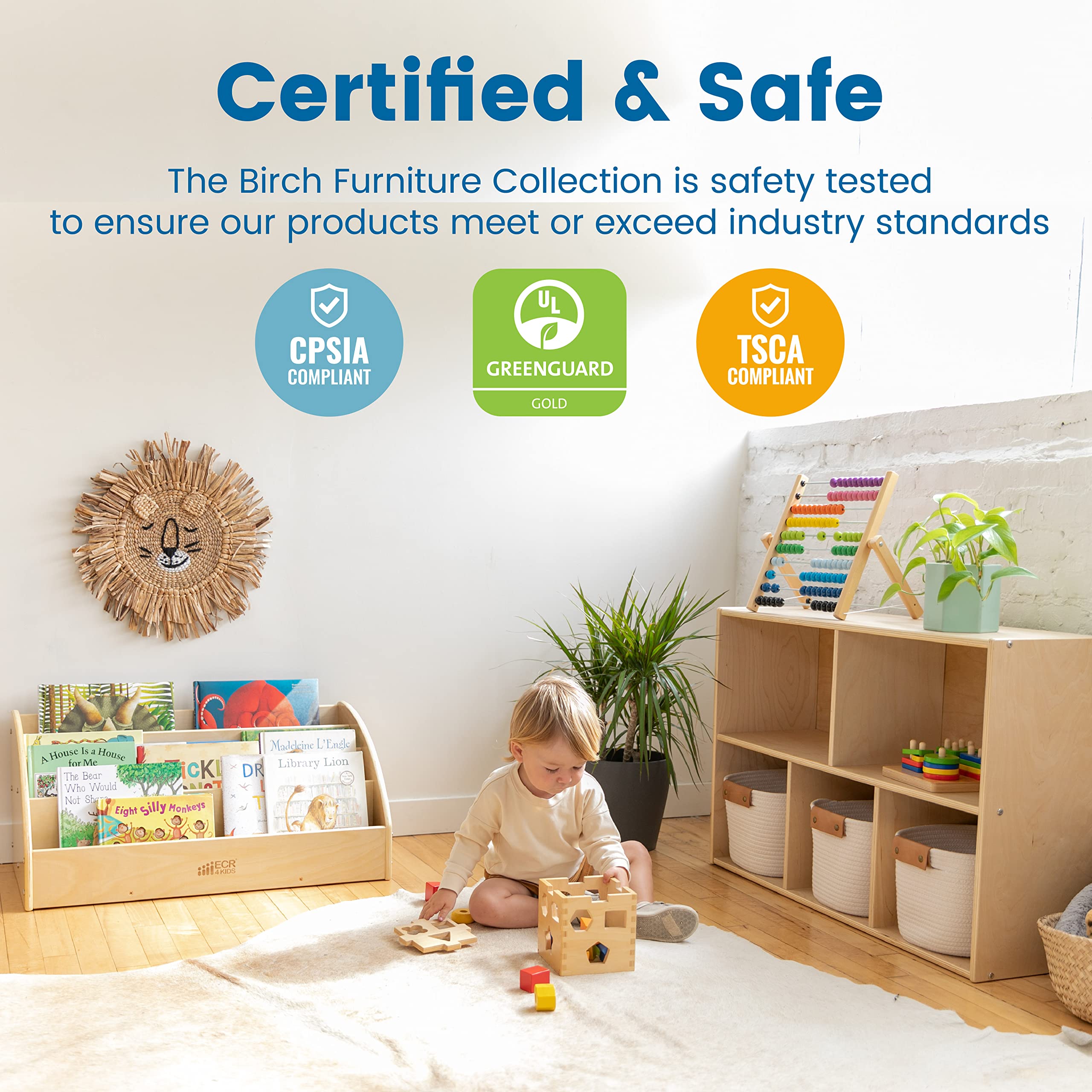 ECR4Kids 5-Section Book Display Shelf - Natural Wood Classroom Storage Organizer for Kids Books, Toys & Supplies - Perfect for Preschool, Daycare & Homeschool Learning Spaces