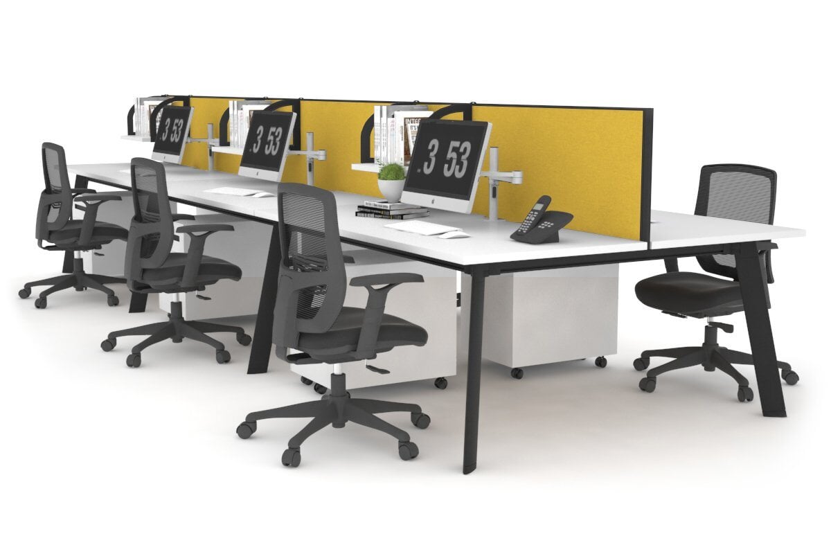 6-Person Workstation with Black Frame - 1400L x 700W Office Desk for Team Collaboration & Open Workspaces
