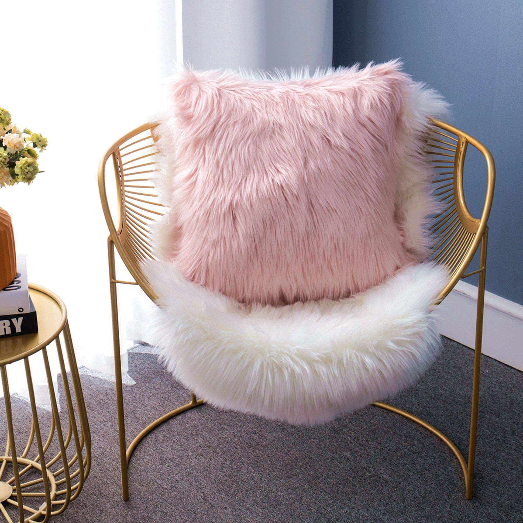 Luxury Soft Faux Fur Throw Pillow Cover 18x18 Inches - Plush Square Decorative Cushion Case for Sofa, Couch & Bed - Cozy Pink Home Decor (Perfect for Living Room, Bedroom & Dorm)