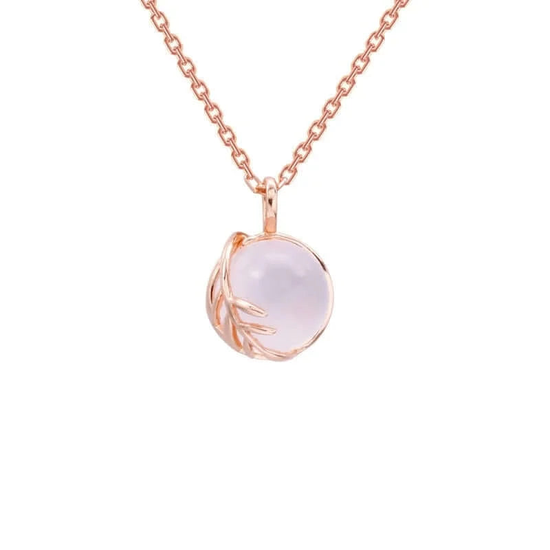 Blush Pink Rose Quartz Leaf Pendant Necklace - Elegant Healing Crystal Jewelry for Women | Perfect for Valentine's Day Gifts, Spiritual Healing & Everyday Wear | TB1082