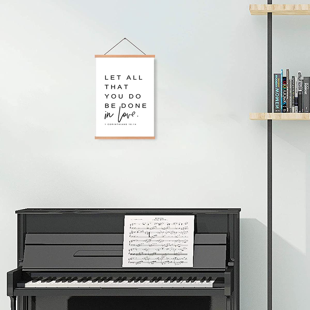 Natural Wood Magnetic Hanger Frame & Inspirational Bible Verse Canvas Wall Art - 28x45cm Positive Typography Painting with Hanging Kit | Perfect for Home Decor, Office Inspiration & Gift Giving