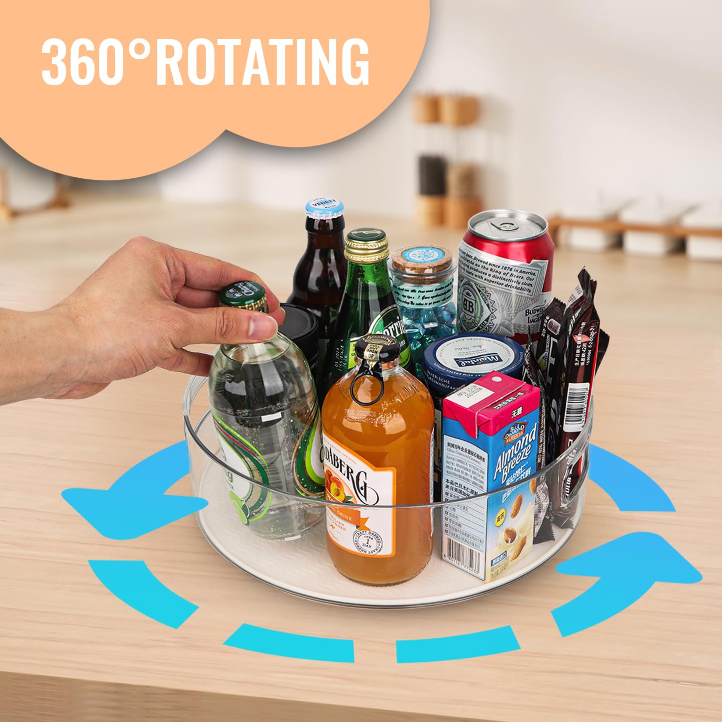4 Pack Lazy Susan Turntable Organizer - 8/10/11/12 Inch Non-Slip Spinning Shelf with Handles for Kitchen Cabinets, Pantry, Refrigerator, Bathroom & Vanity | Space-Saving Storage Solution for Spices, Cosmetics & Kitchen Essentials