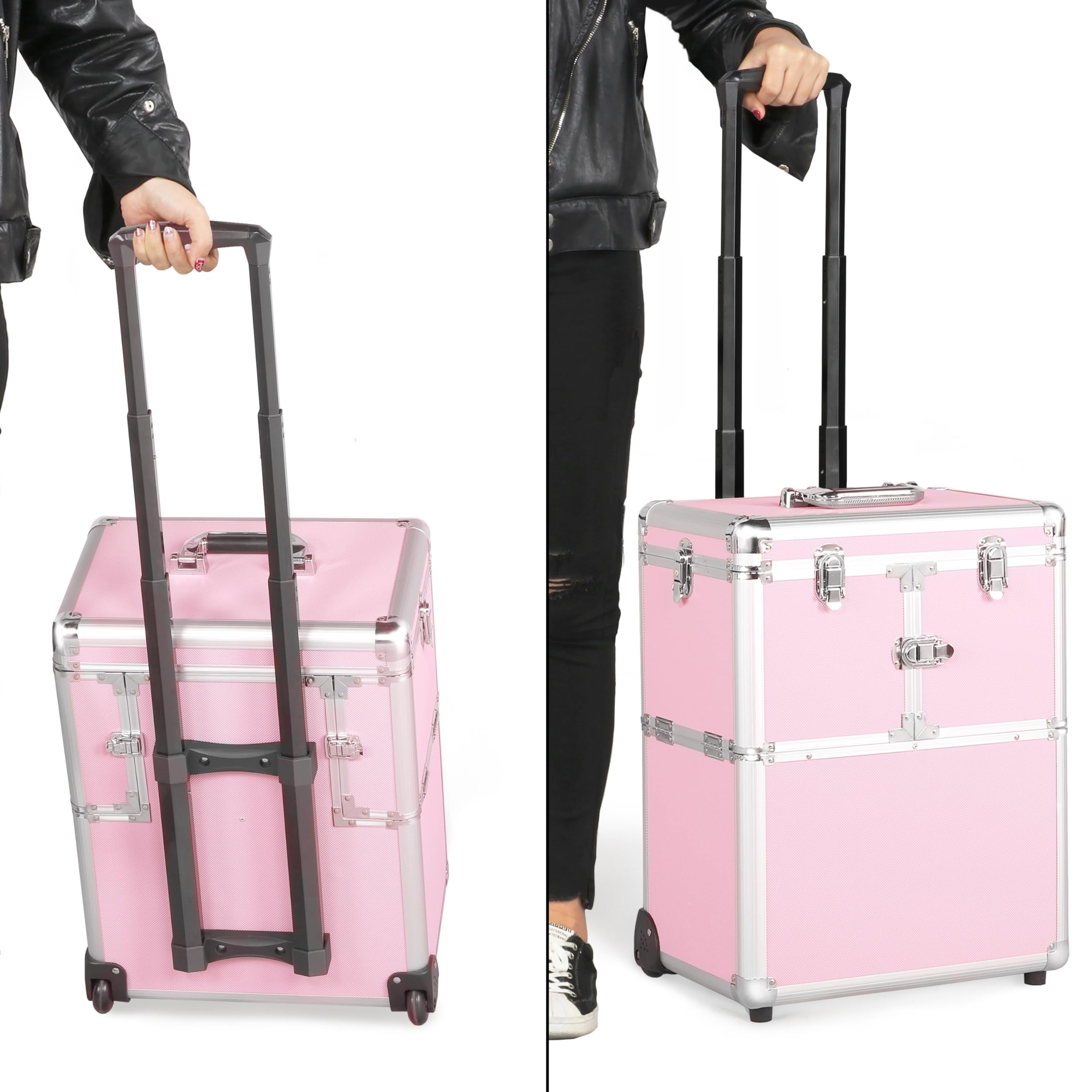 Yaheetech Professional Rolling Makeup Train Case - Travel Cosmetic Trolley with Wheels, Beauty Organizer for Makeup Artists & Salon (Pink) | Perfect for Travel, Bridal Makeup & Mobile Beauty Services