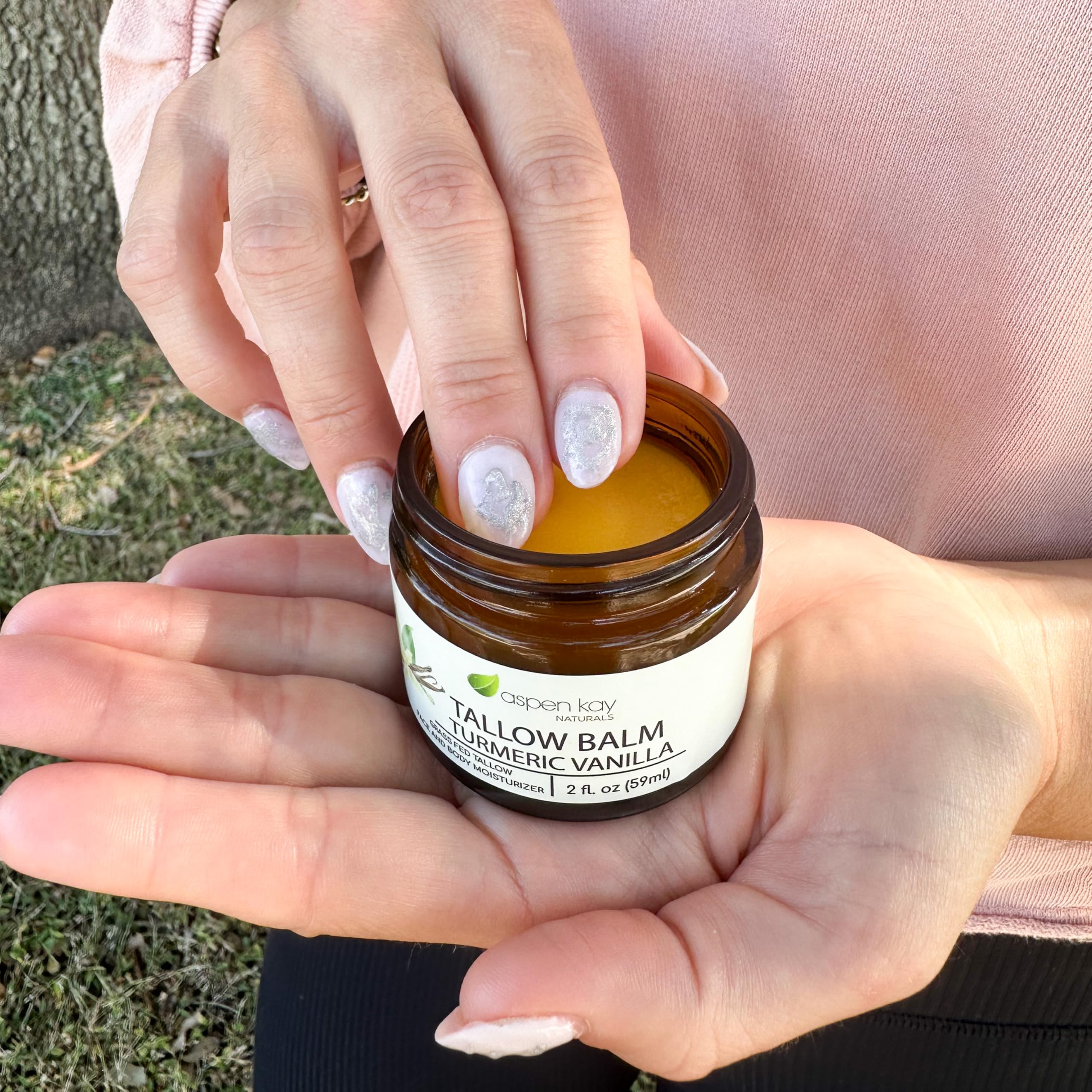 Aspen Kay Naturals Organic Handmade 100% Grass-Fed Beef Tallow Balm - Turmeric & Vitamin C Moisturizer for Dry Skin, Face & Body Care | Vanilla Scented USDA Certified Body Butter (2 fl oz) | Perfect for Eczema, Psoriasis & Nighttime Skin Repair | Made in USA