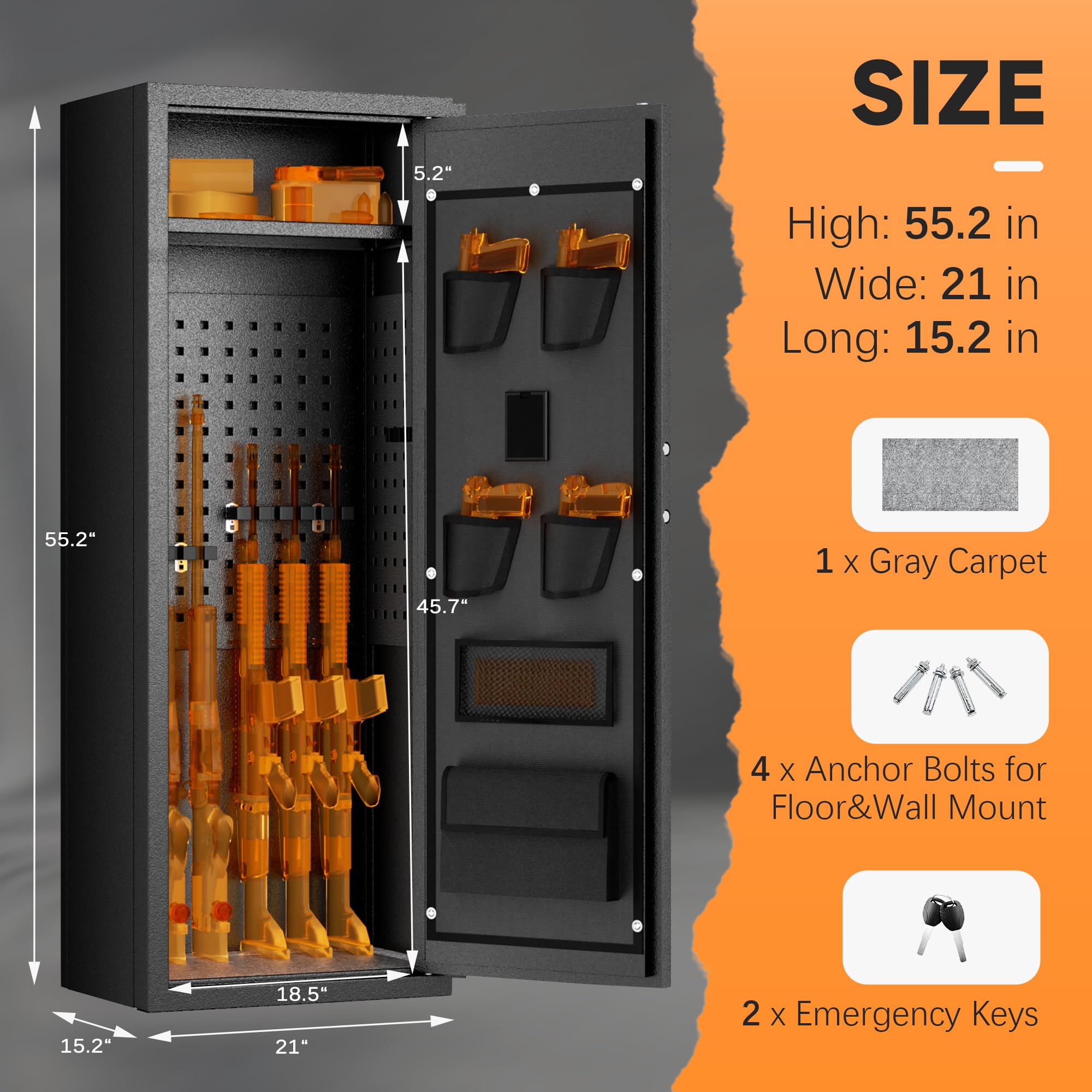 INTERGREAT 10-12 Gun Safe Rifle - Large Firearm Security Cabinet for Home Rifles & Pistols with Patriotic Flag Design - Quick Access Gun Safe with 3 Adjustable Shelves - Perfect for Bedroom, Basement or Garage Gun Storage