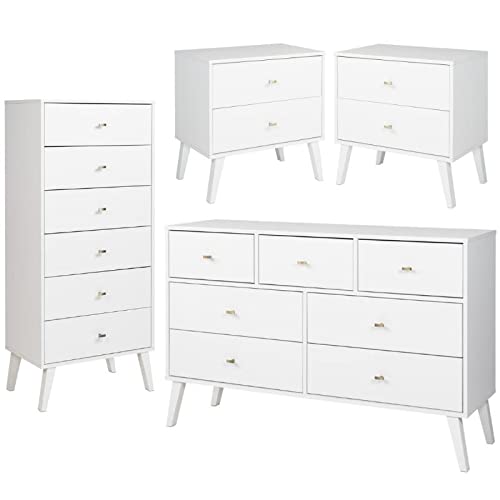 Modern 4-Piece Bedroom Set - 2 Nightstands, Tall Chest & 7-Drawer Dresser for Master Bedroom | Home Square Furniture Collection | Perfect for Home Organization & Stylish Decor
