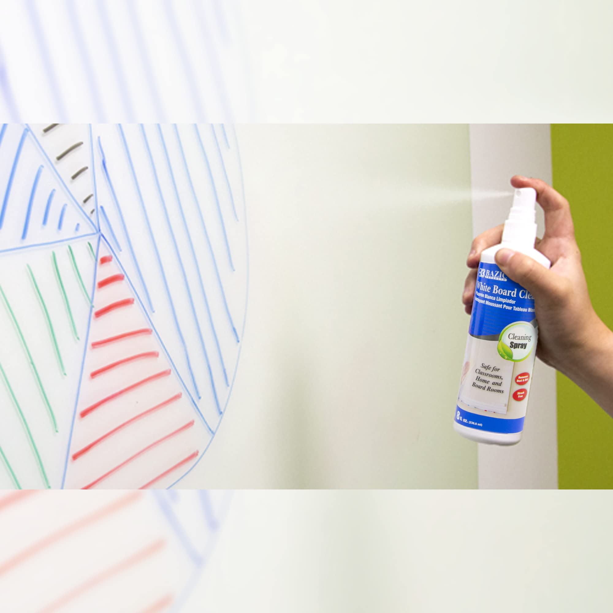 BAZIC 8Oz Whiteboard Cleaner Spray - Low-Odor Dry Erase Board Liquid Cleaner (48-Pack) for Office, Classroom & Home Use - Removes Marker Stains Effectively