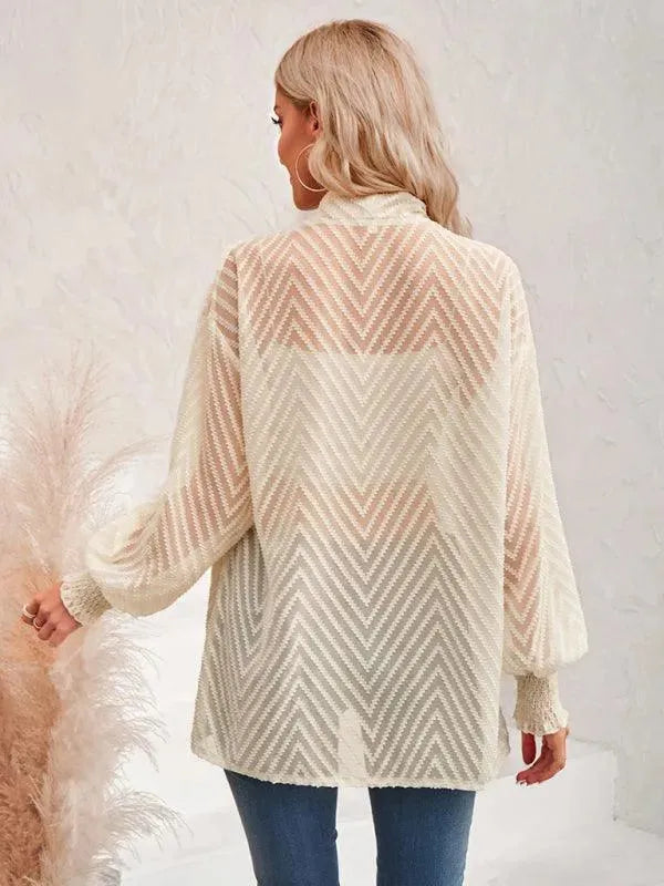 Elegant Loose Fit Jacquard Women's Cardigan Sweater - Soft Knit Open Front Long Sleeve Wrap for Fall & Winter Fashion, Office Wear and Casual Outfits