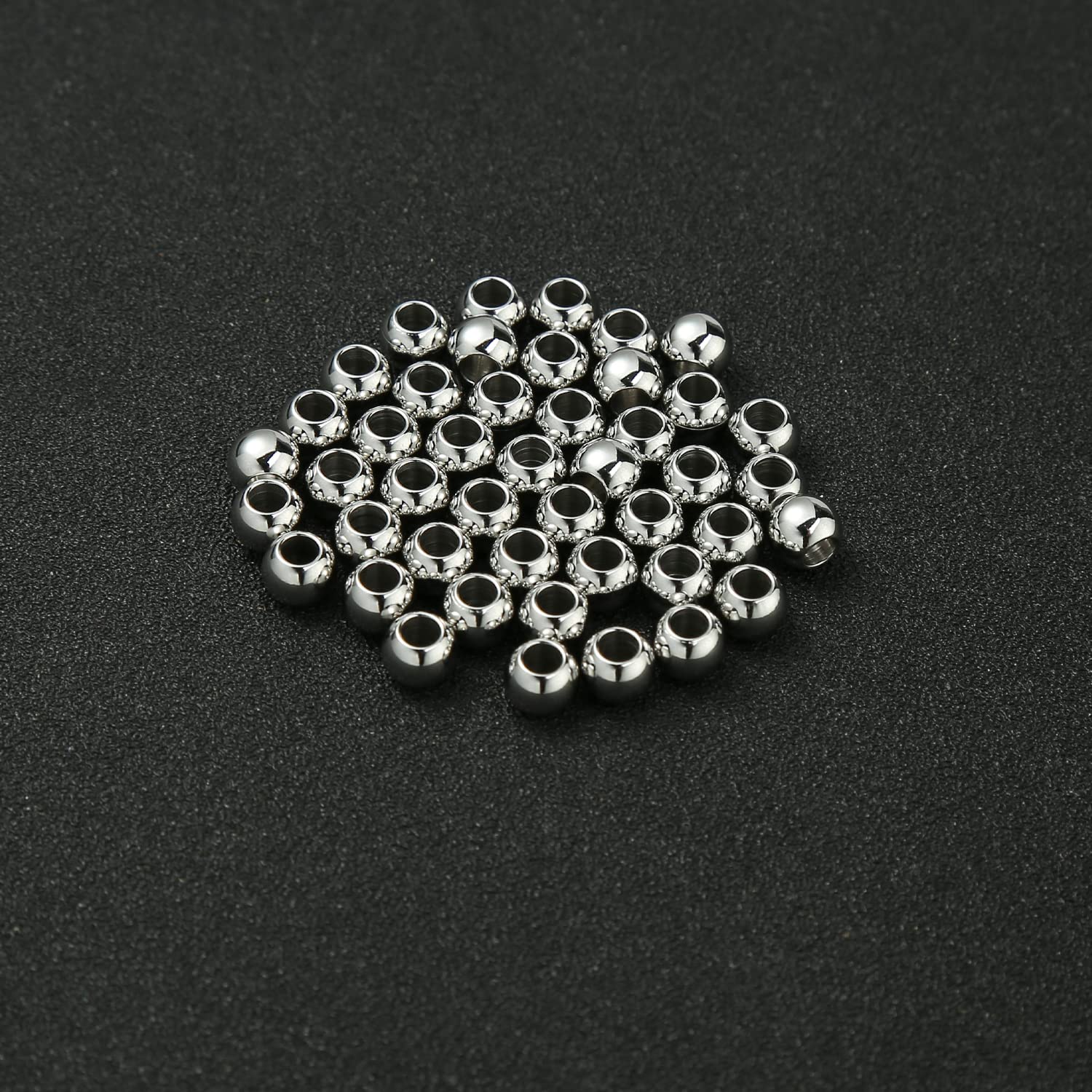 60 Pcs 304 Stainless Steel Smooth Round Spacer Beads - 2mm Hole, 5mm Diameter - Seamless Loose Beads for DIY Jewelry Making, Bracelet & Necklace Crafting - Perfect for Jewelry Findings, Beading Projects & Handmade Accessories