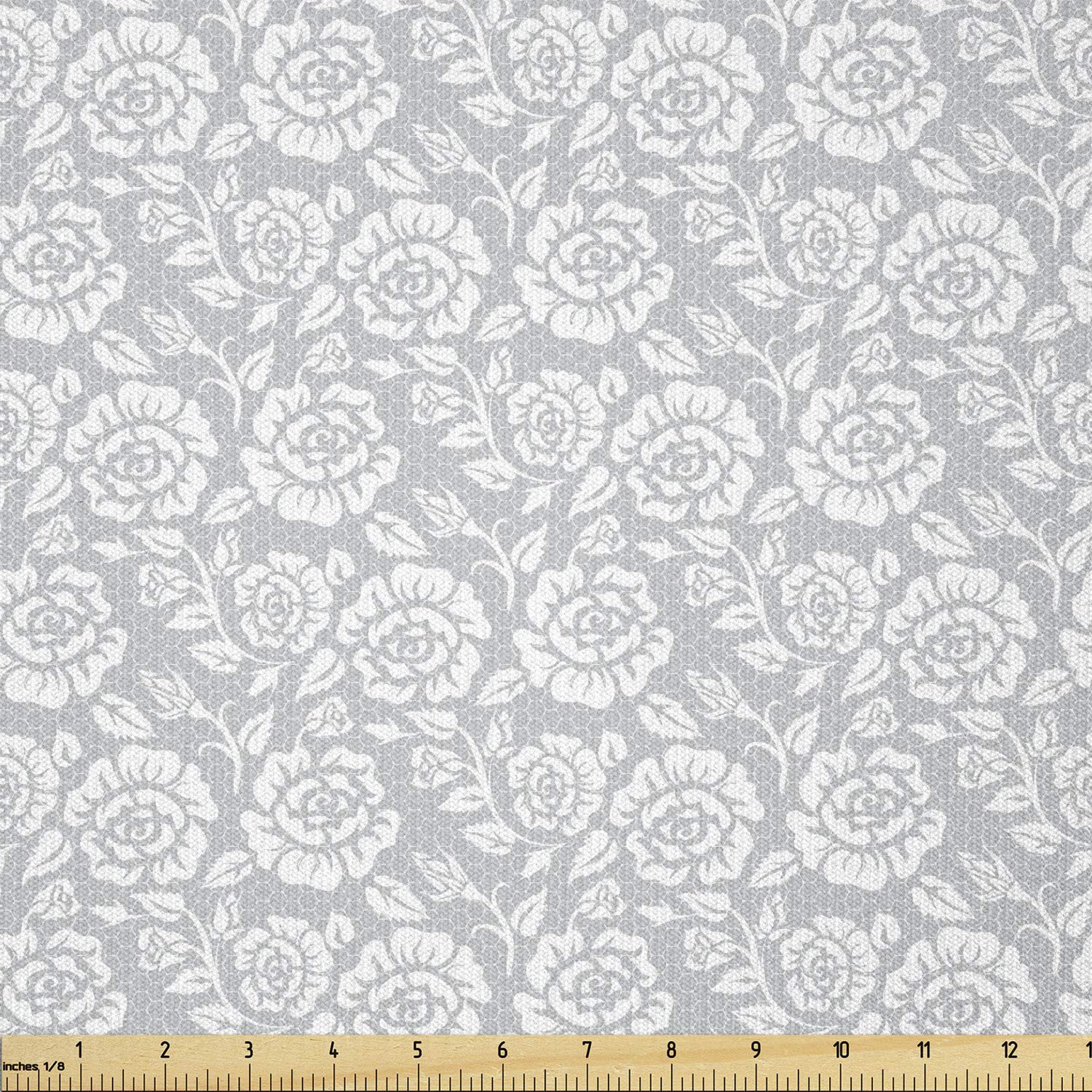 Ambesonne Grey Floral Fabric by The Yard - English Country Style Victorian Lace Print Stretch Knit Fabric for Clothing, Sewing & Crafts (10 Yards, White Grey) - Perfect for Dresses, Curtains & DIY Home Decor Projects