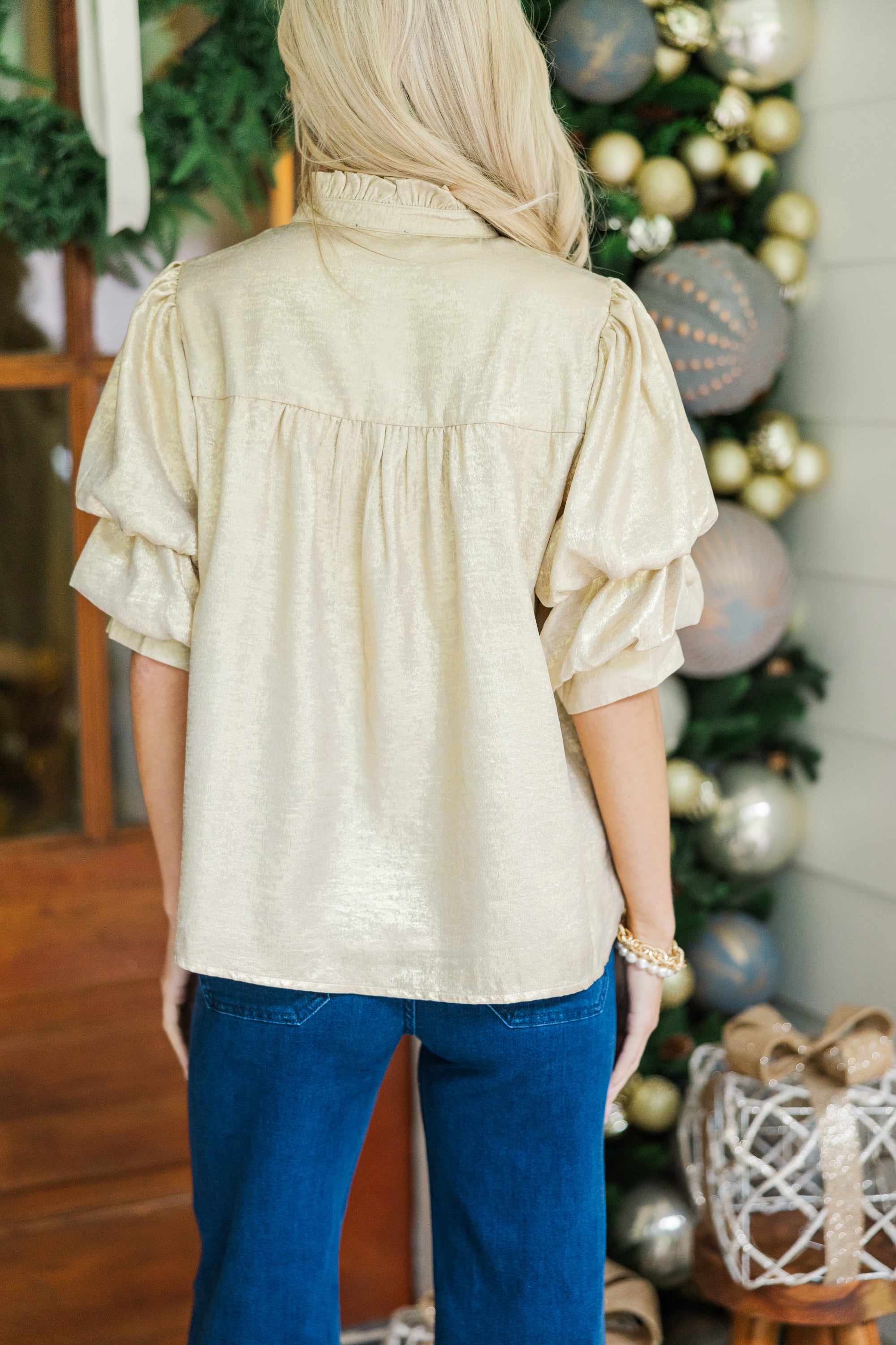 Fate: In Your Heart Gold Blouse - Women's Elegant Shirt for Party, Date Night & Special Occasions