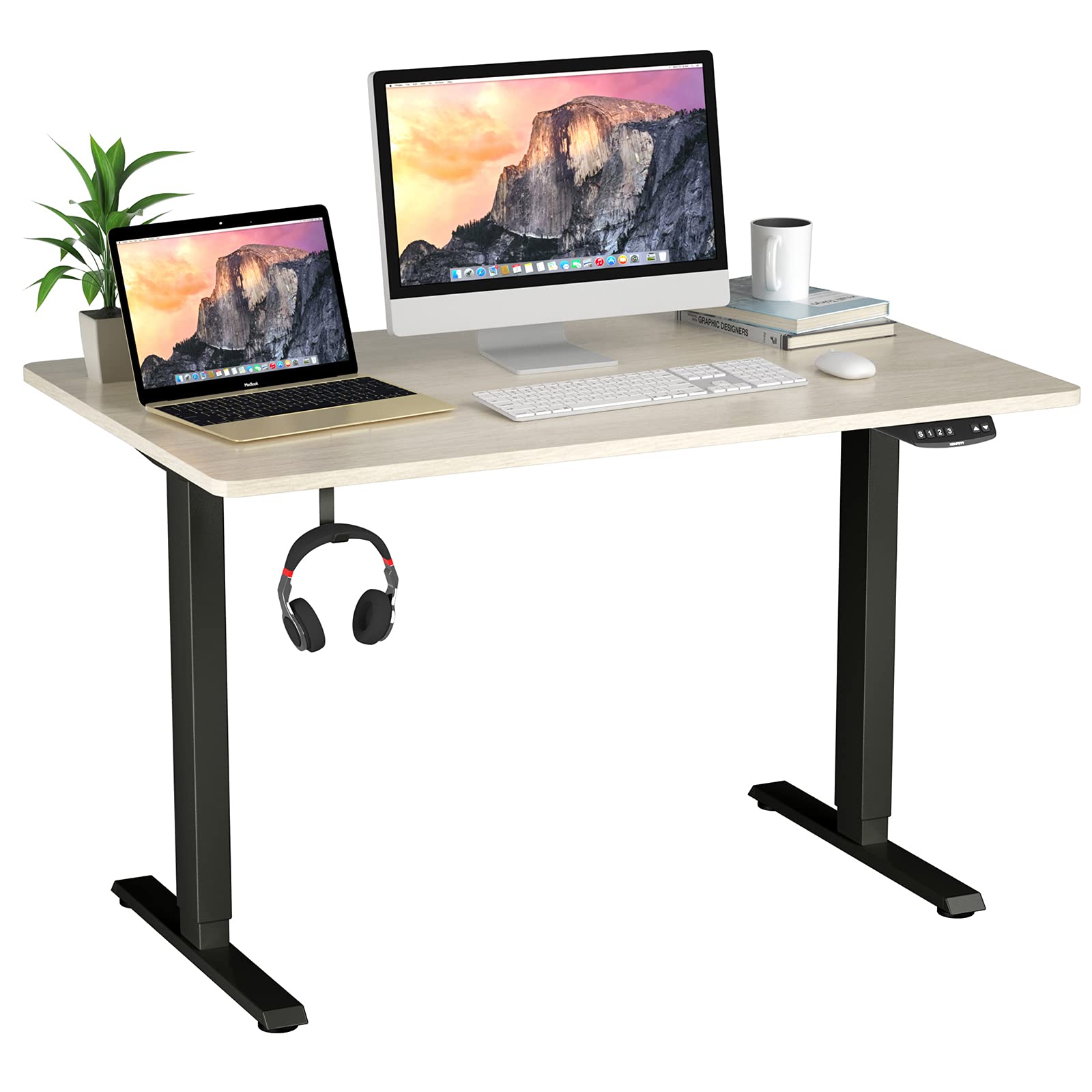 Tangkula 48 x 30 Inch Electric Standing Desk with Dual Motor - Height Adjustable Sit Stand Workstation with Memory Controller, Anti-Collision & 1