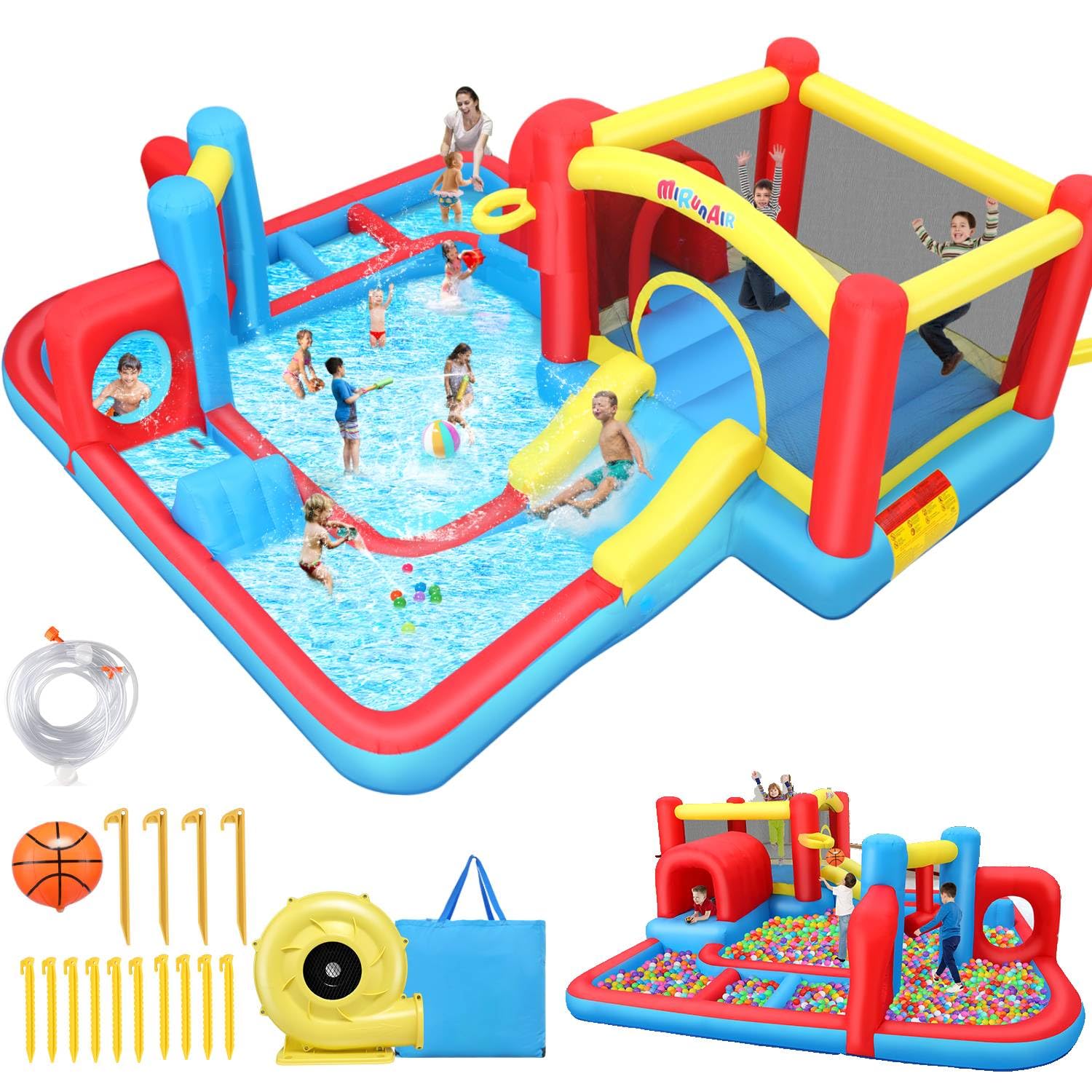 **AKEYDIY Inflatable Bounce House Water Slide with Obstacle Course & Splash Pool - Kids Outdoor Water Park Toy for Backyard, Birthday Parties (Ages 3-12) - Includes Blower for Easy Setup | Perfect for Summer Fun, Family Gatherings & Outdoor Play**