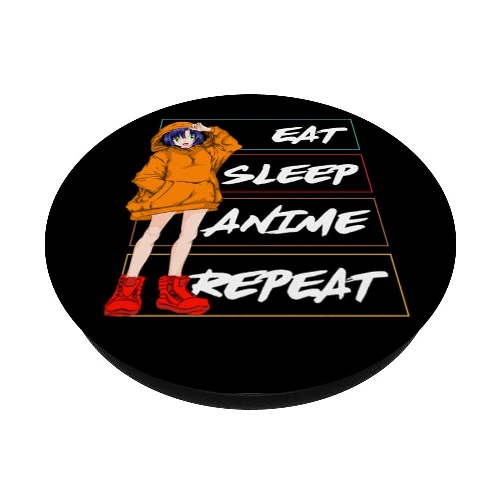 Eat Sleep Anime Repeat Kawaii Otaku Japan Manga PopSockets PopGrip - Swappable Phone Grip for iPhone, Samsung & Tablets - Perfect for Anime Fans, Gaming & Daily Use