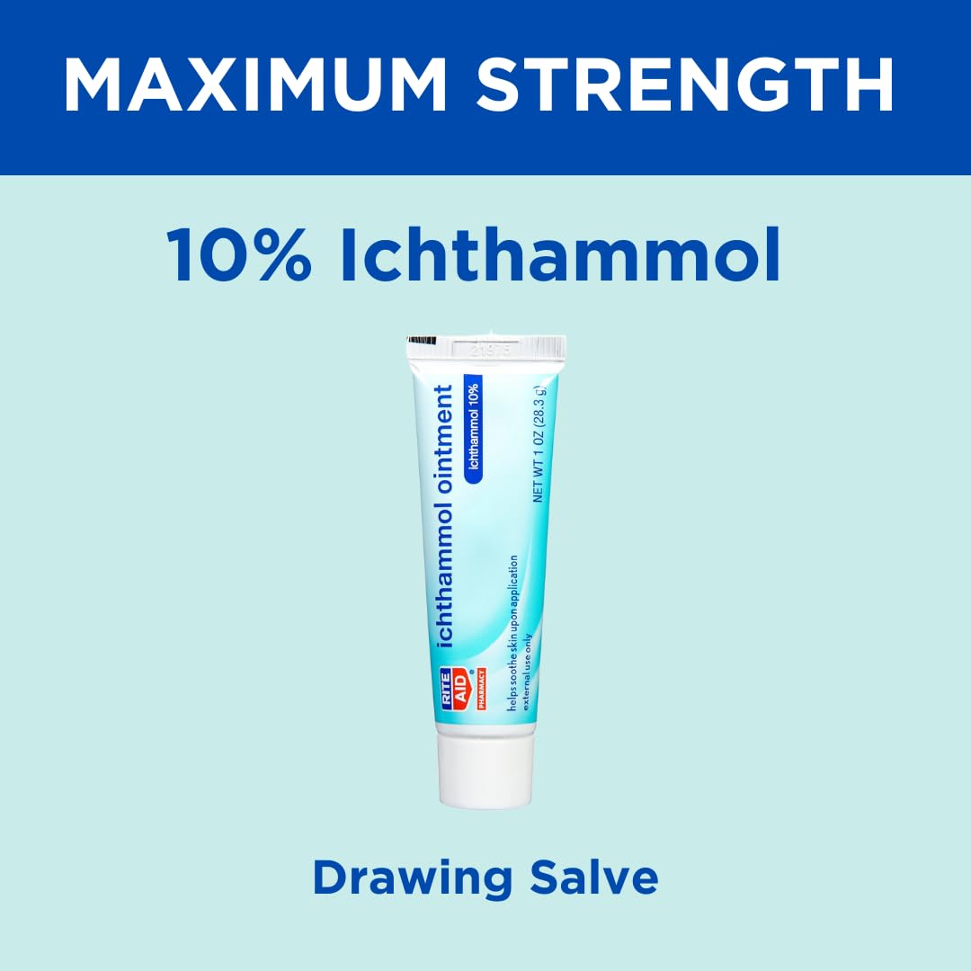 Rite Aid Ichthammol Ointment 10% - 1 Ounce Drawing Salve for Boils, Splinters & Skin Irritations | Soothing Skin Relief Treatment for Minor Cuts, Bug Bites & Rashes | First Aid Essential for Home & Outdoor Use