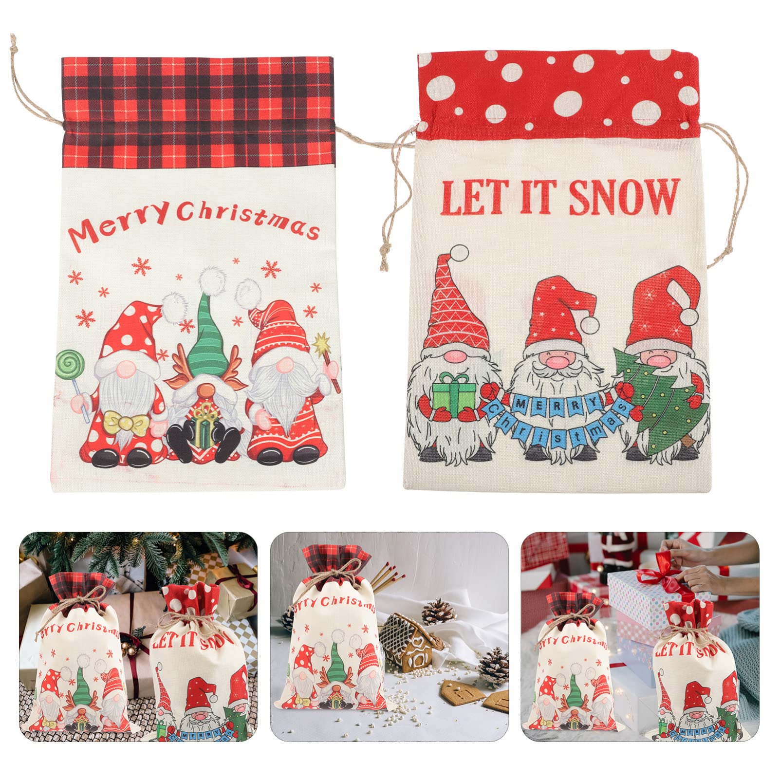 Gadpiparty Christmas Drawstring Bags - Santa Gift Wrapping Bags for Candy & Treats | Linen Party Favor Bags for Holiday Celebrations, Stocking Stuffers & Christmas Gatherings