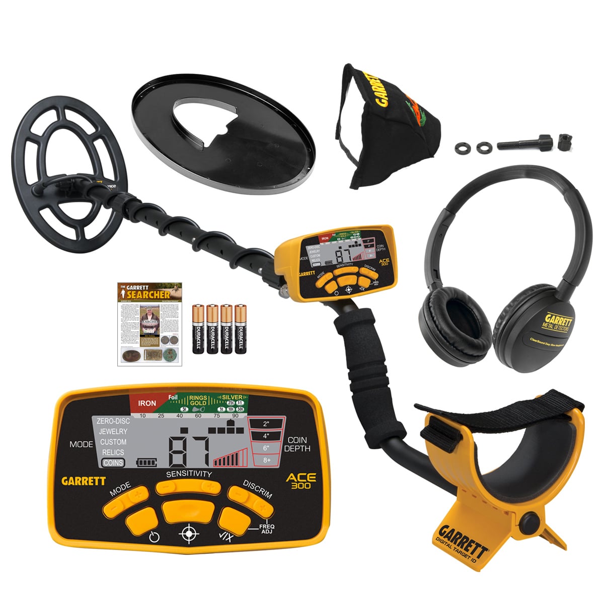 Garrett ACE 300 Metal Detector with 7x10 Inch Waterproof Search Coil - Lightweight Metal Detecting Kit Includes Carry Bag & Camo Pouch - Perfect for Beach Hunting, Coin Shooting & Treasure Hunting Adventures