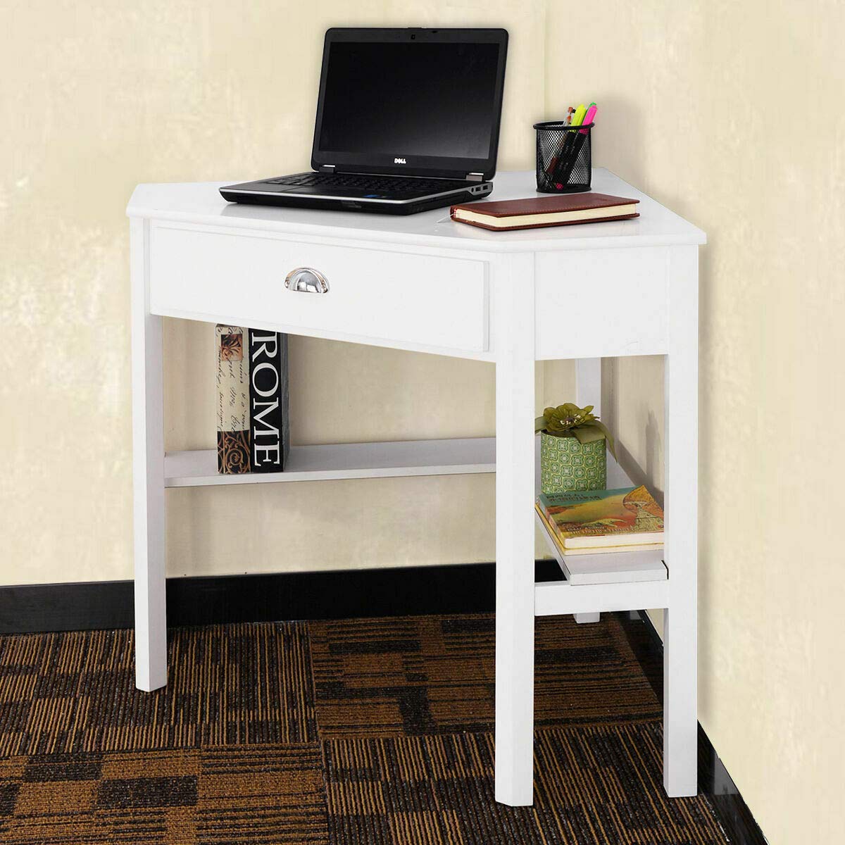 Modern White Corner Wood Desk - Home Office Laptop Writing Table with Ergonomic Design | Perfect for Small Spaces, Study Rooms & Remote Workstations