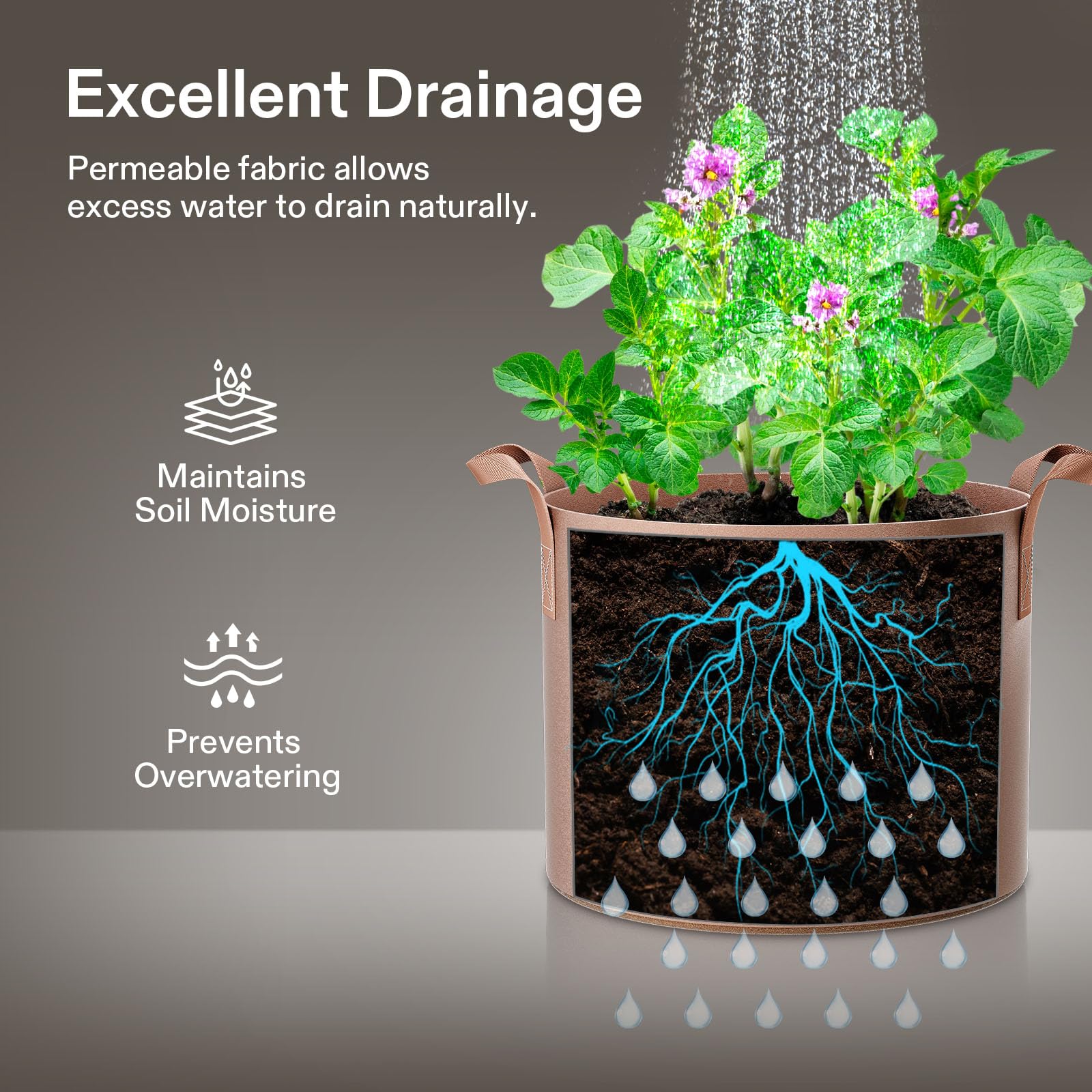 VIVOSUN 5-Pack 7 Gallon Grow Bags - Heavy Duty Thickened Nonwoven Fabric Plant Pots with Reinforced Handles for Indoor/Outdoor Gardening, Vegetables, Flowers & Herbs
