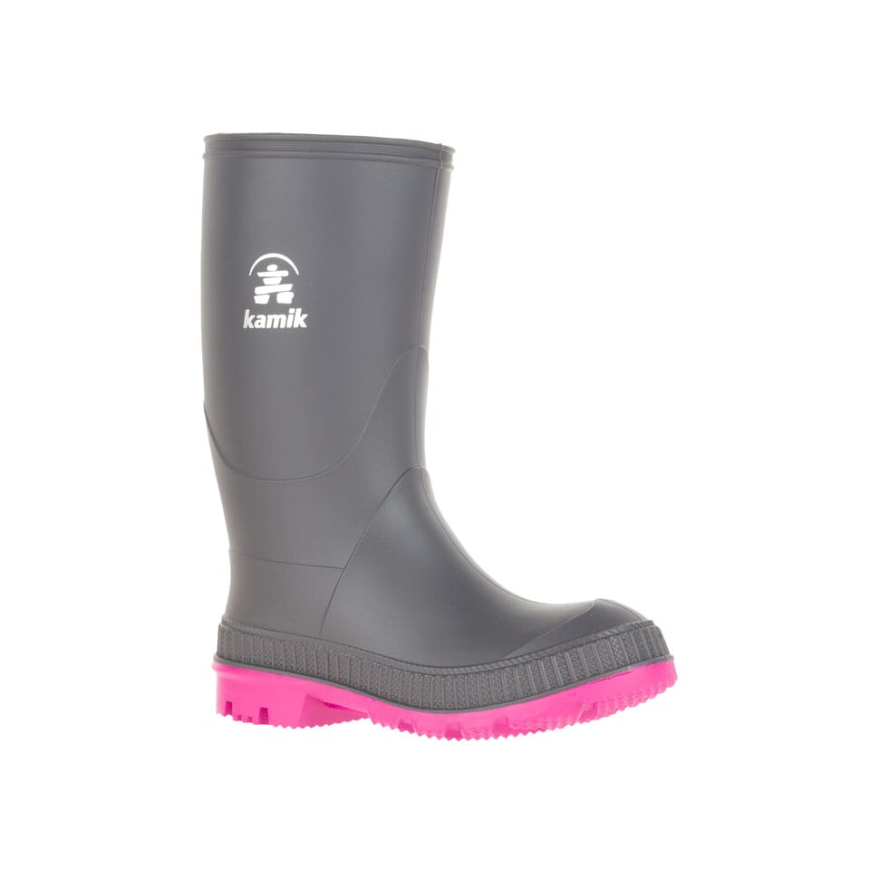 Kamik Charcoal/Magenta Stomp Kids Rain Boots - Waterproof Children's Winter & Spring Rain Shoes for Outdoor Play, Puddle Jumping & Garden Adventures