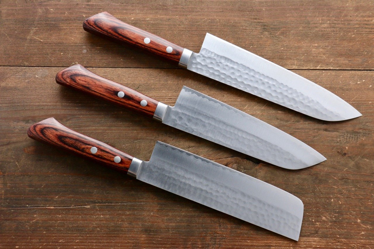Premium Kunihira VG1 Hammered Japanese Chef Knife Set - Gyuto, Santoku & Usuba - High Carbon Stainless Steel Kitchen Knives for Professional Chefs & Home Cooking - Perfect for Slicing, Dicing & Precision Cutting
