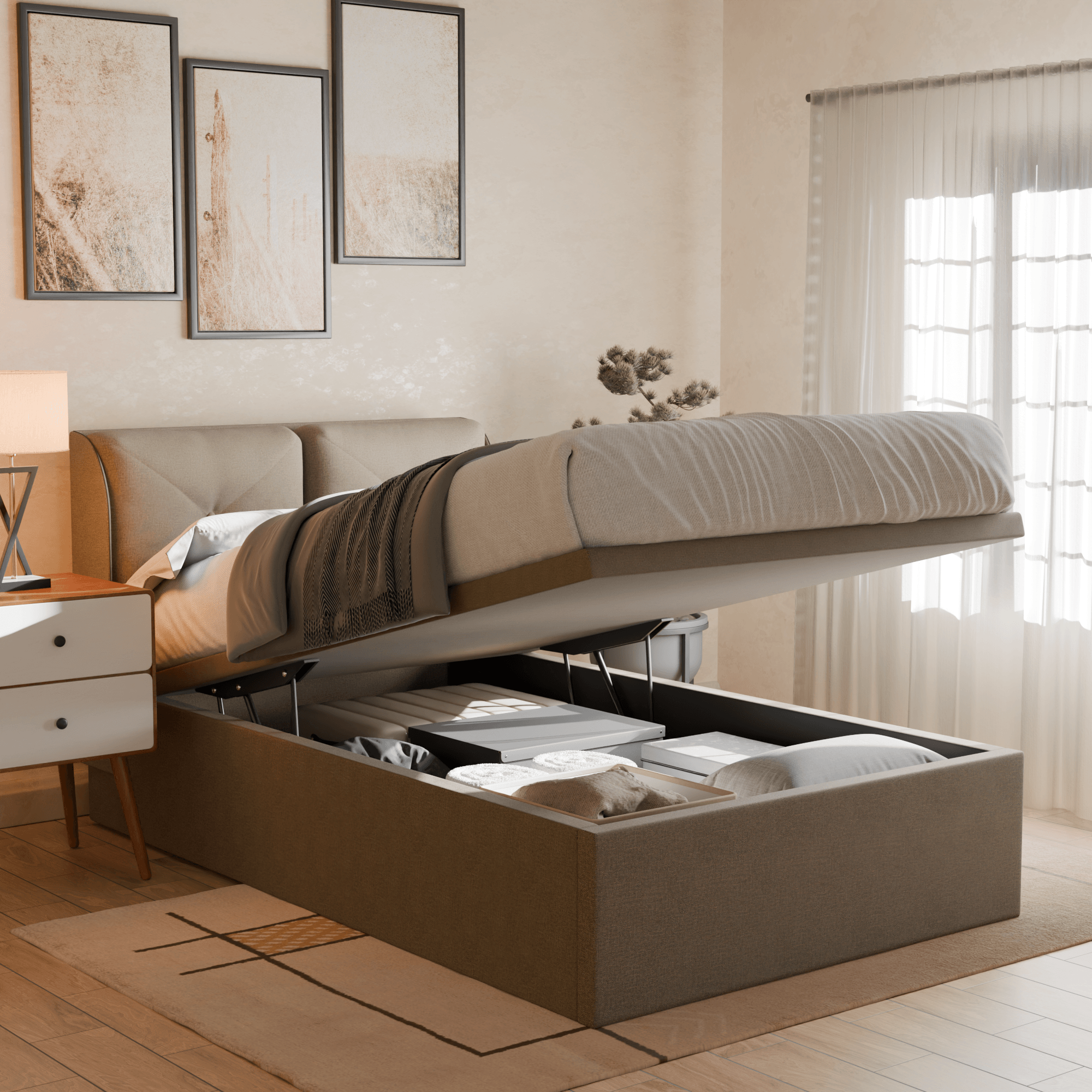 Mohave Fabric Storage Bed - Water Repellent Queen Size Platform Bed with Underbed Storage | Perfect for Small Bedrooms, Dorms & Apartments