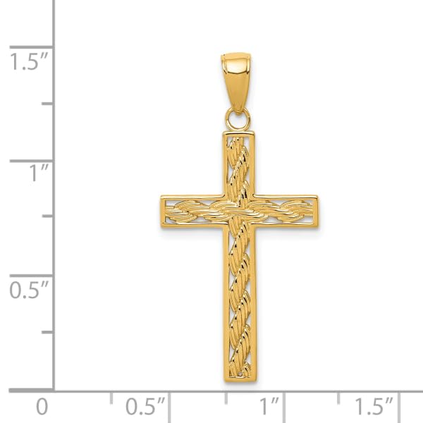 14K Solid Yellow Gold Rope Chain Necklace with Latin Mexican Holy Cross Pendant - Religious Jewelry for Women, Jesus Christ Charm, Catholic Gifts for Baptism, First Communion & Everyday Faith Wear