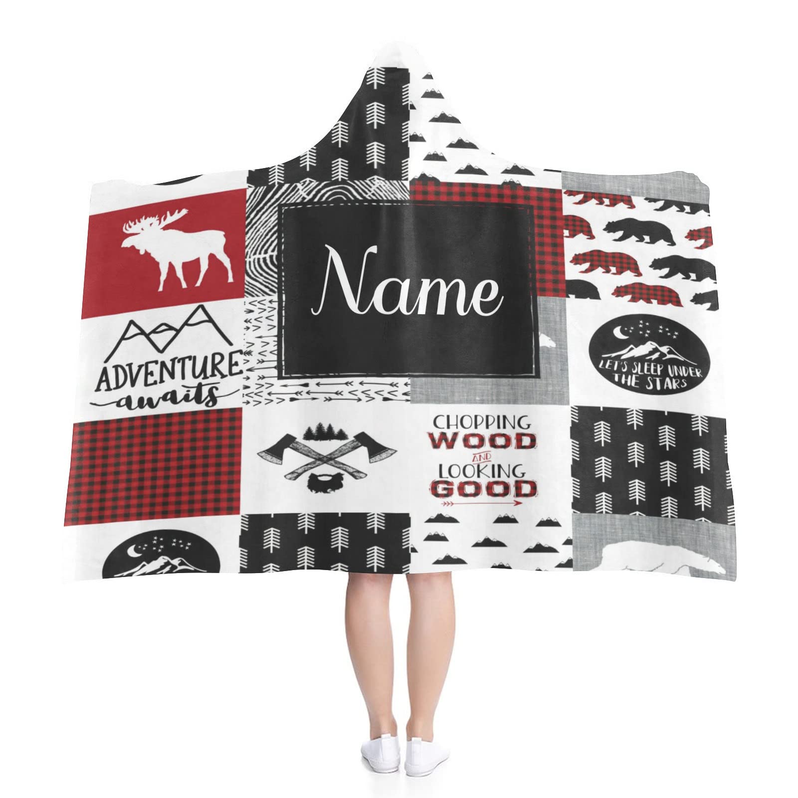 Custom Personalized Hoodie Blanket with Animal Paws & Plaid Design - Soft Wearable Cape Wrap for Kids & Adults - Cozy Gift for Christmas, Movie Nights & Home Decor