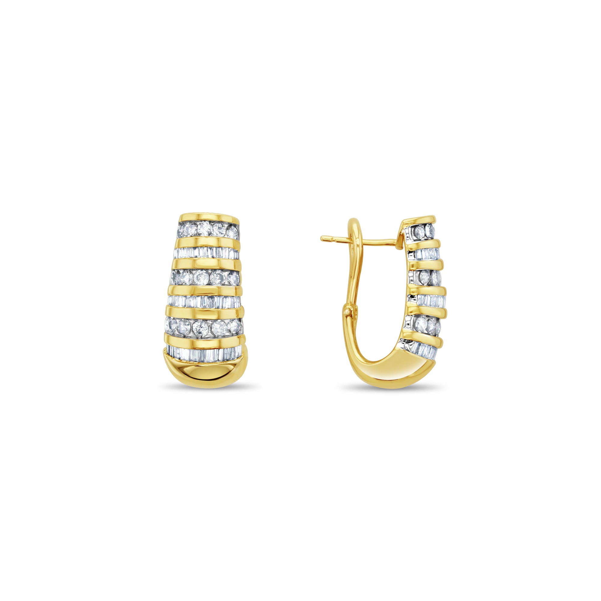 2 Carat Round & Baguette Diamond Earrings in 14k Yellow Gold - Elegant Jewelry for Weddings, Anniversaries & Special Occasions