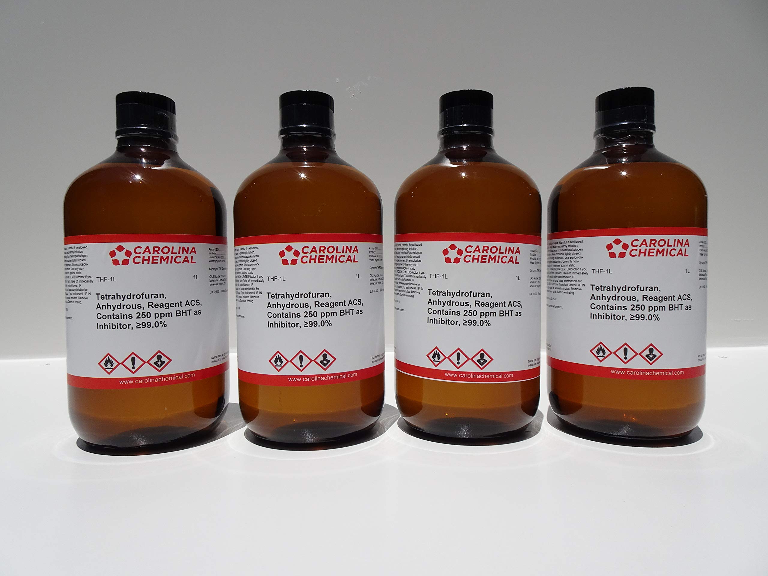 Anhydrous Tetrahydrofuran (THF) ACS Reagent Grade ≥99.0% Purity - 4 x 1 Liter Bottles for Organic Synthesis & Laboratory Research