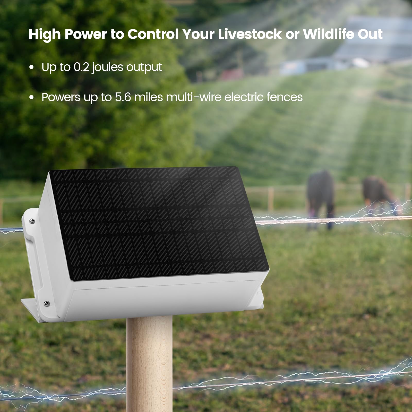 Briidea 5.6 Mile Solar Electric Fence Charger - 0.2 Joules Output, IP66 Waterproof for Outdoor Use - Keep Predators Away & Protect Livestock, Gardens, Farms - Energy Saving Solar Powered Fence Energizer