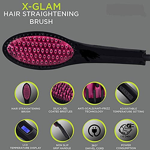 PT Electric Comb Brush 3-in-1 Ceramic Fast Hair Straightener with LCD Screen & Temperature Control - Hair Straightening Brush for Women (Black) | Perfect for Home Use, Travel & Salon Styling