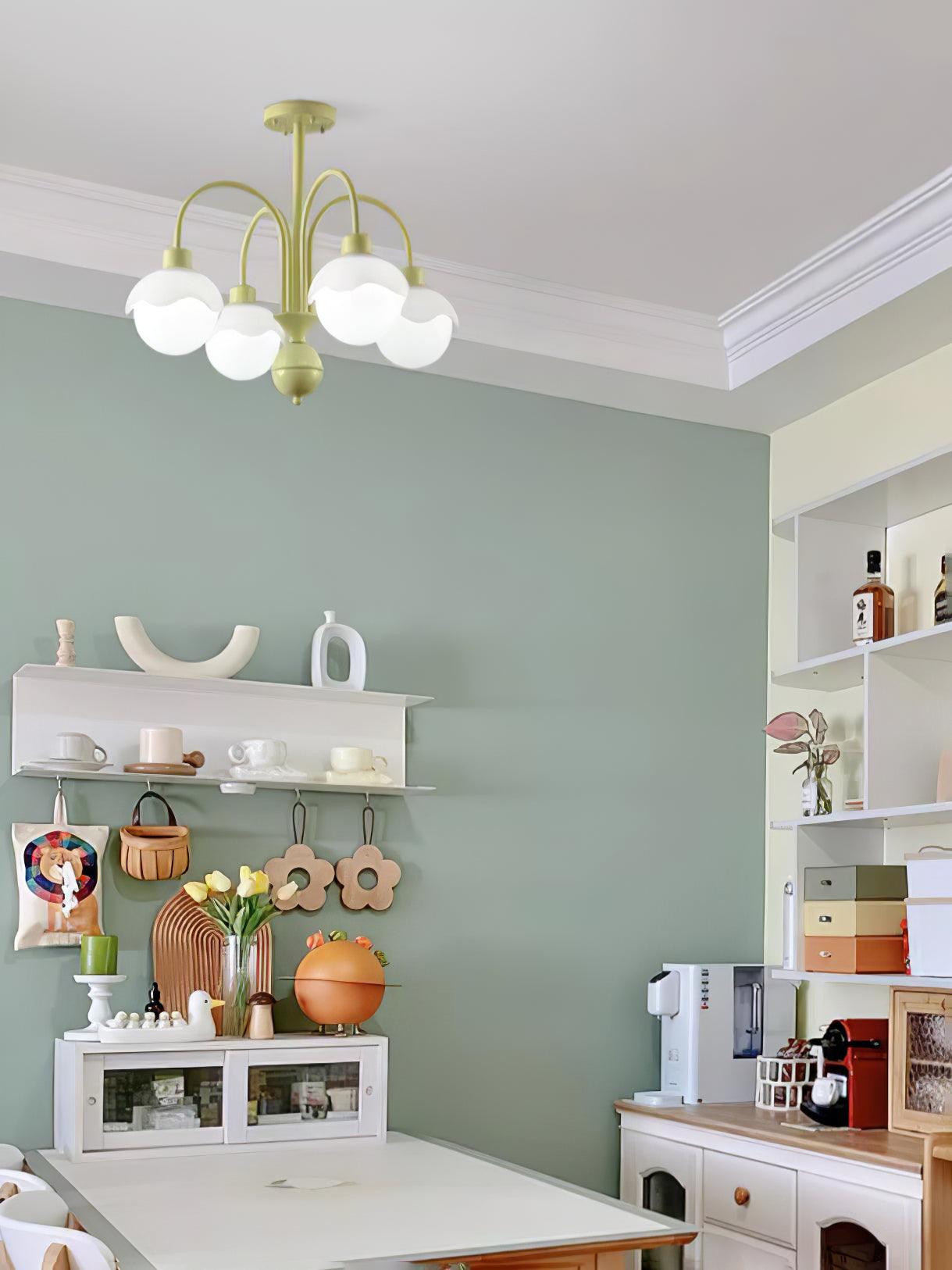 Creamy Lychee Matcha Chandelier - Elegant Floral Lighting Fixture for Living Room, Bedroom, or Dining Area Decoration