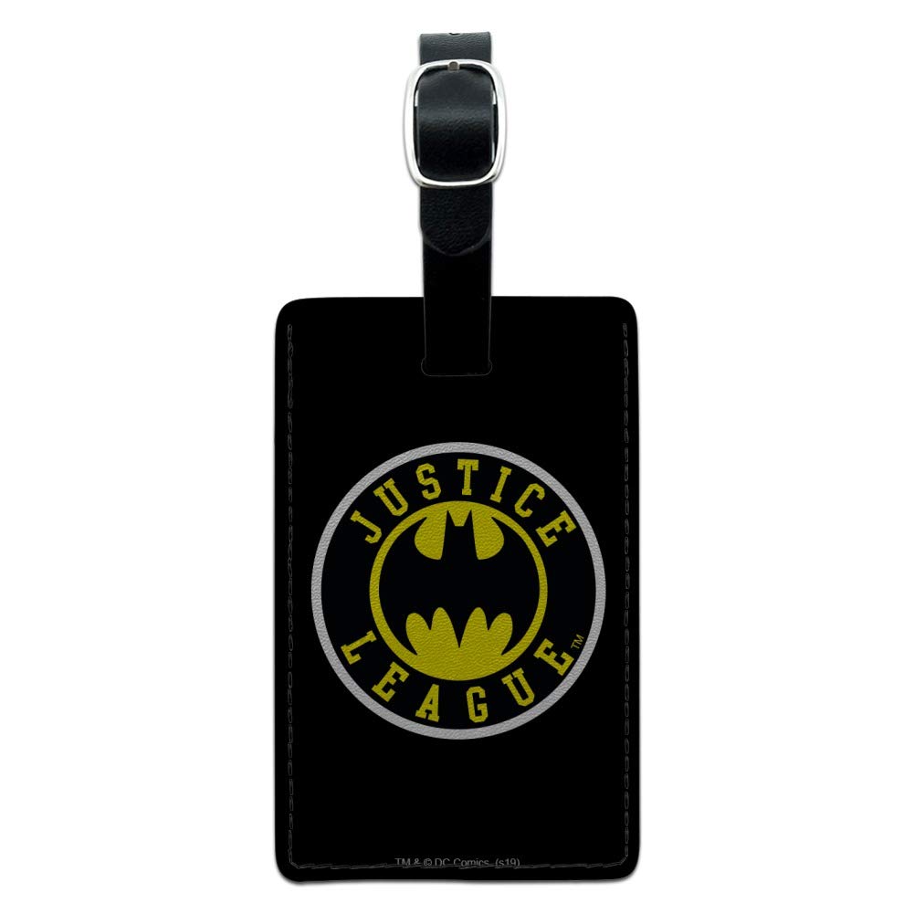 Justice League Batman Logo Leather Luggage Tag - Durable Rectangle ID Card Holder for Travel Bags, Suitcases & Backpacks - Perfect for Superhero Fans & Comic Collectors