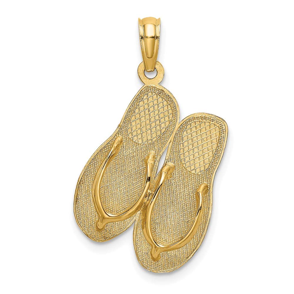 14K Yellow Gold Polished Ocean City Flip-Flop Pendant Necklace - Beach Vacation Jewelry for Women, Summer Fashion Accessory, Gift for Her - Perfect for Beach Parties, Tropical Getaways & Casual Wear