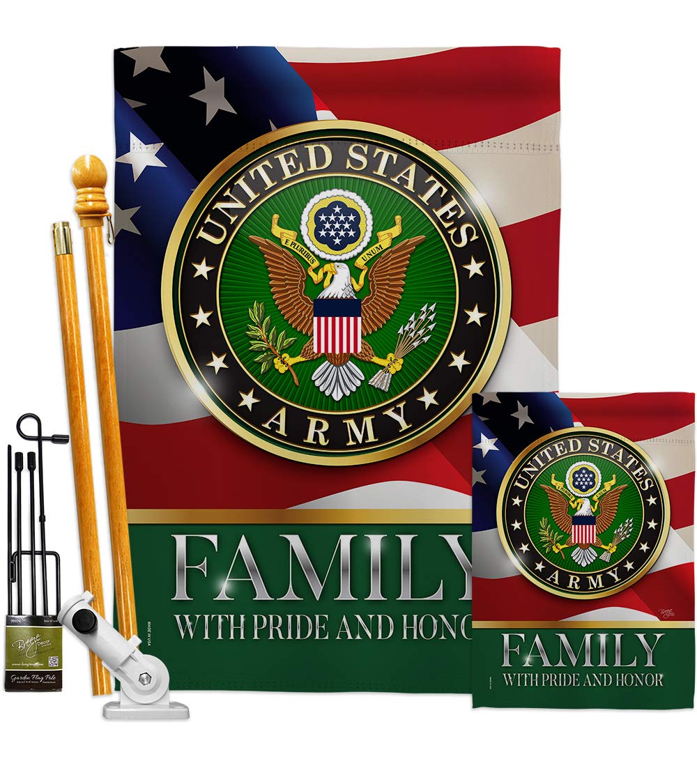 US Army Family Honor Garden House Flags Kit - Double-Sided 28x40 Inch Military Veteran Yard Banner - Patriotic Outdoor Decor for Armed Forces, Rangers & Retirees - Made in USA | Perfect for Memorial Day, Veterans Day & Front Yard Displays